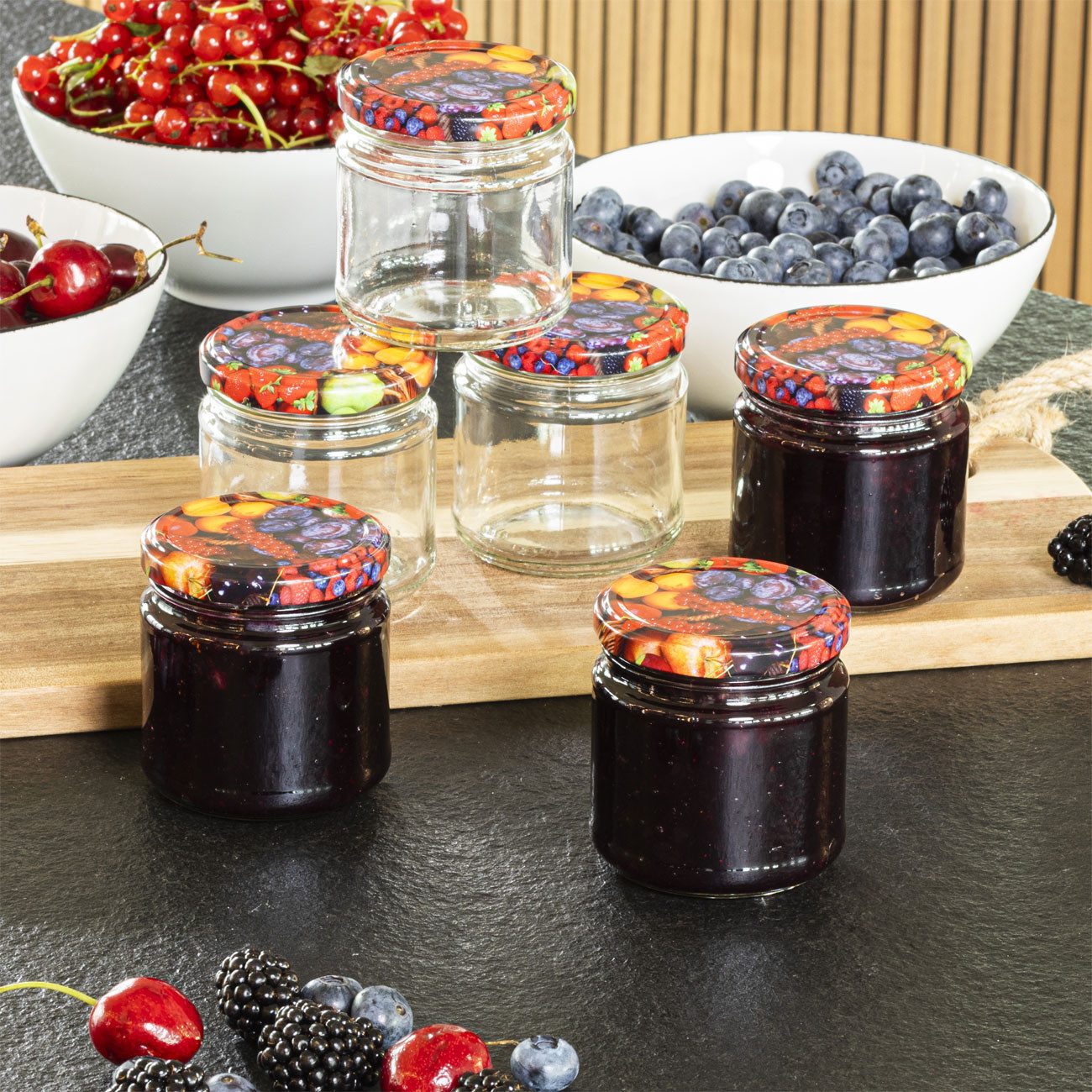 Casativo Einmachglas Sets Einmachgläser 210ml Sturzgläser mit Früchte-Deckel für Marmelade, Glas, (18-tlg., 6er-Set & 12er-Set & 18er-Set), 210ml Sturzgläser mi – Bild 3 von 5