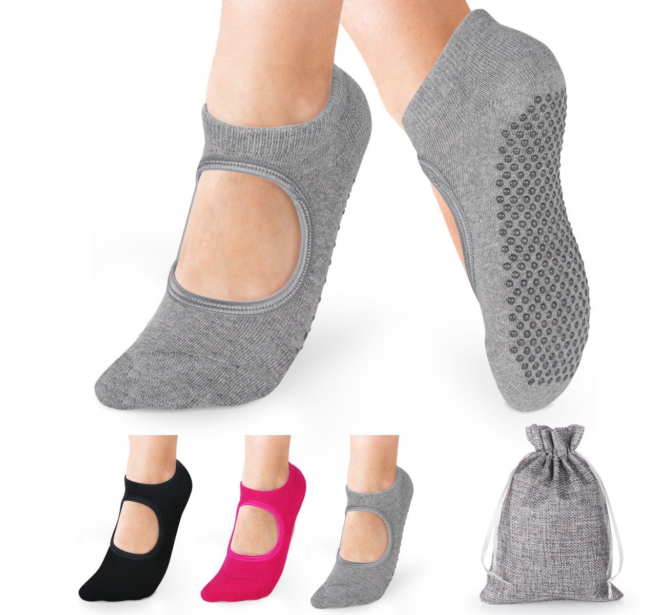 Homewit Носки для кроссовок Yoga Носки Anti-Rutsch-Socken für Damen Fitness (Beutel, 3-Paar, Спортивные носки) für Pilates, Yoga, Tanz, Ballett, Kampfsport, Trampolin