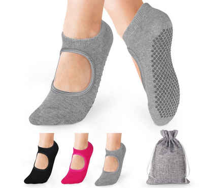 Homewit Sneakersocken Yoga Socken Anti-Rutsch-Socken für Damen Fitness (Beutel, 3-Paar, Sportsocken) für Pilates, Yoga, Tanz, Ballett, Kampfsport, Trampolin