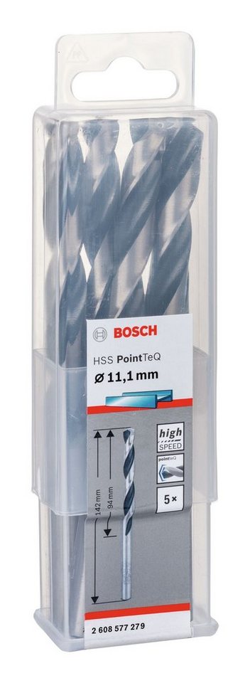 Thumbnail - BOSCH Metallbohrer, (5 Stück), HSS PointTeQ (DIN 338) Metallspiralbohrer - 11,1 mm - 5er-Pack