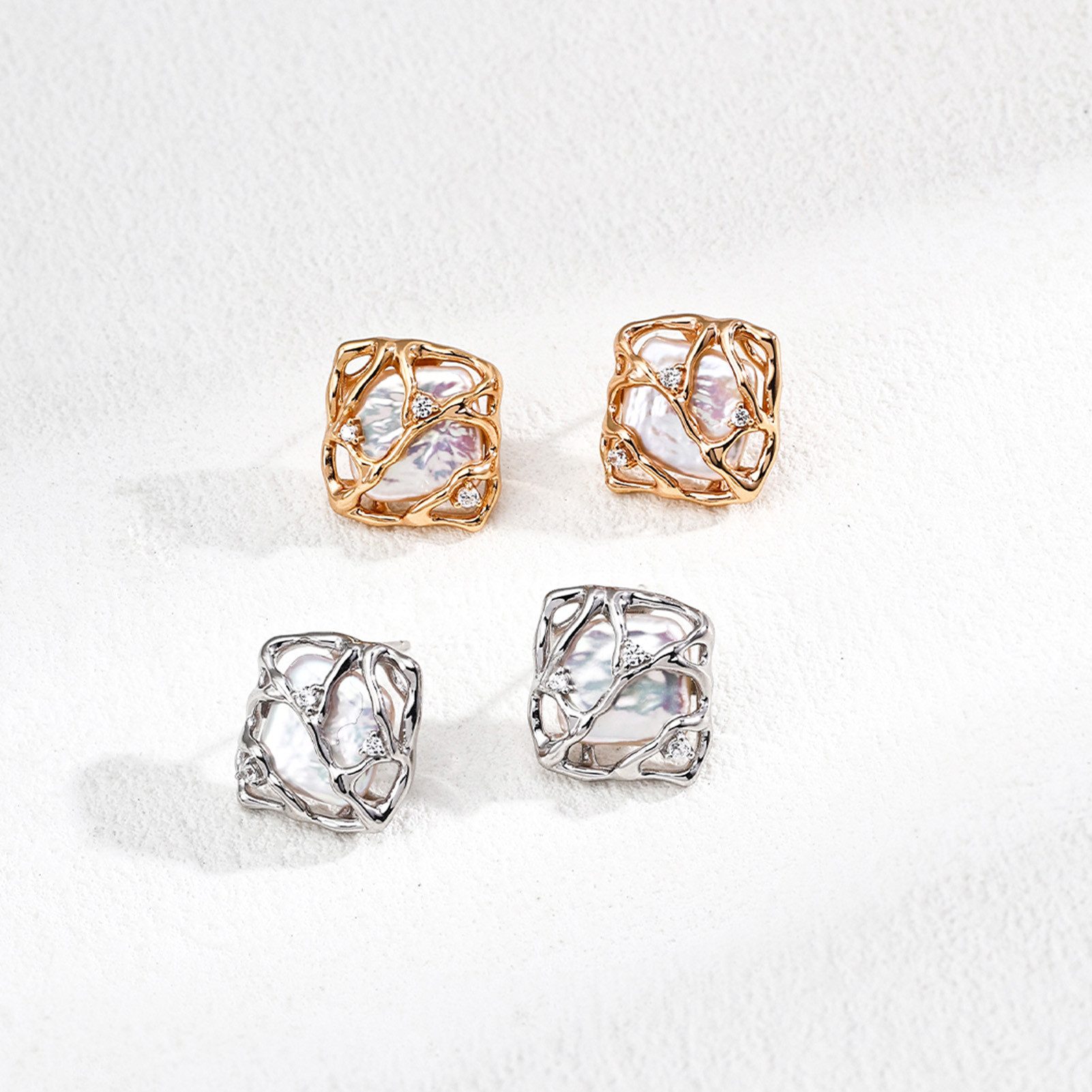 Jumpeak Paar Ohrhänger silber ohrringe damen925,perlen ohrringe,quadratohrringe,ohrringedamen, 2 Farben,18kohrringe vergoldet,damen geschenk,schwester geschenk