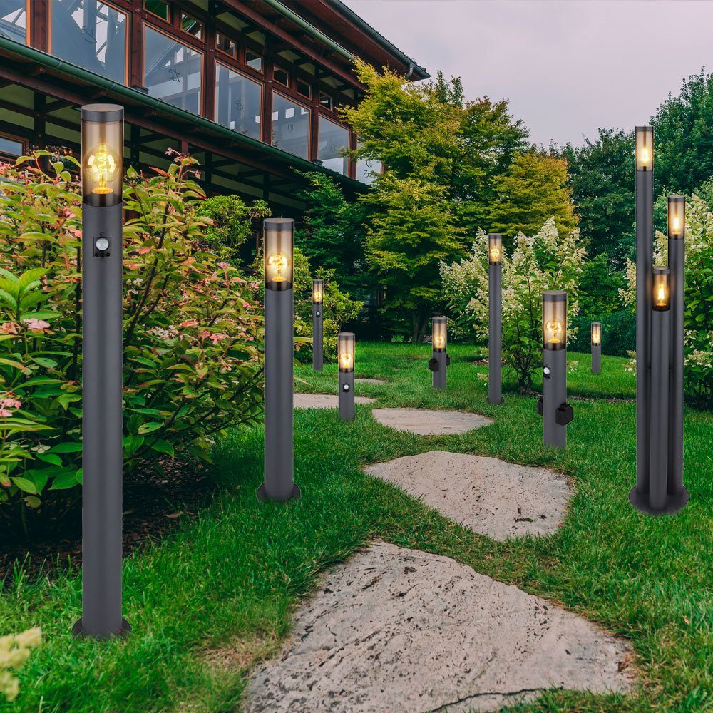 Pollerleuchte, Bewegungsmelder Wegelampe anthrazit H anthrazit Gartenlampe Leuchtmittel Sensor cm Globo nicht 110 rauch Außenstehleuchte inklusive,