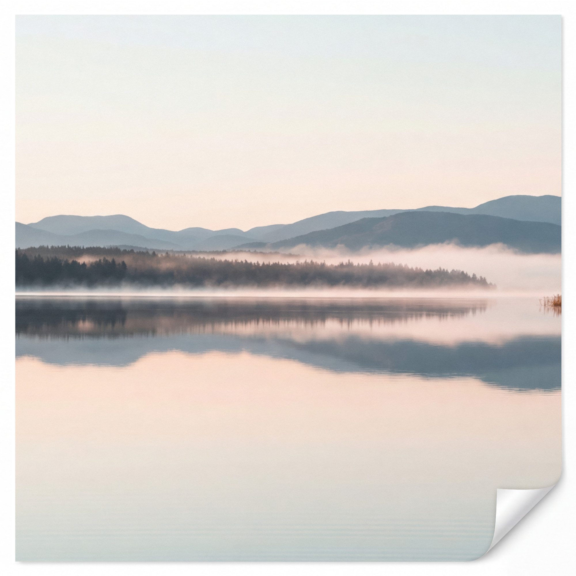 OnlyWow Fototapete Wasser - Bäume - Nebelschicht, Matt, bedruckt, Wandtapete, Modern, Wanddekoration, Vinyl Tapete 220x220cm