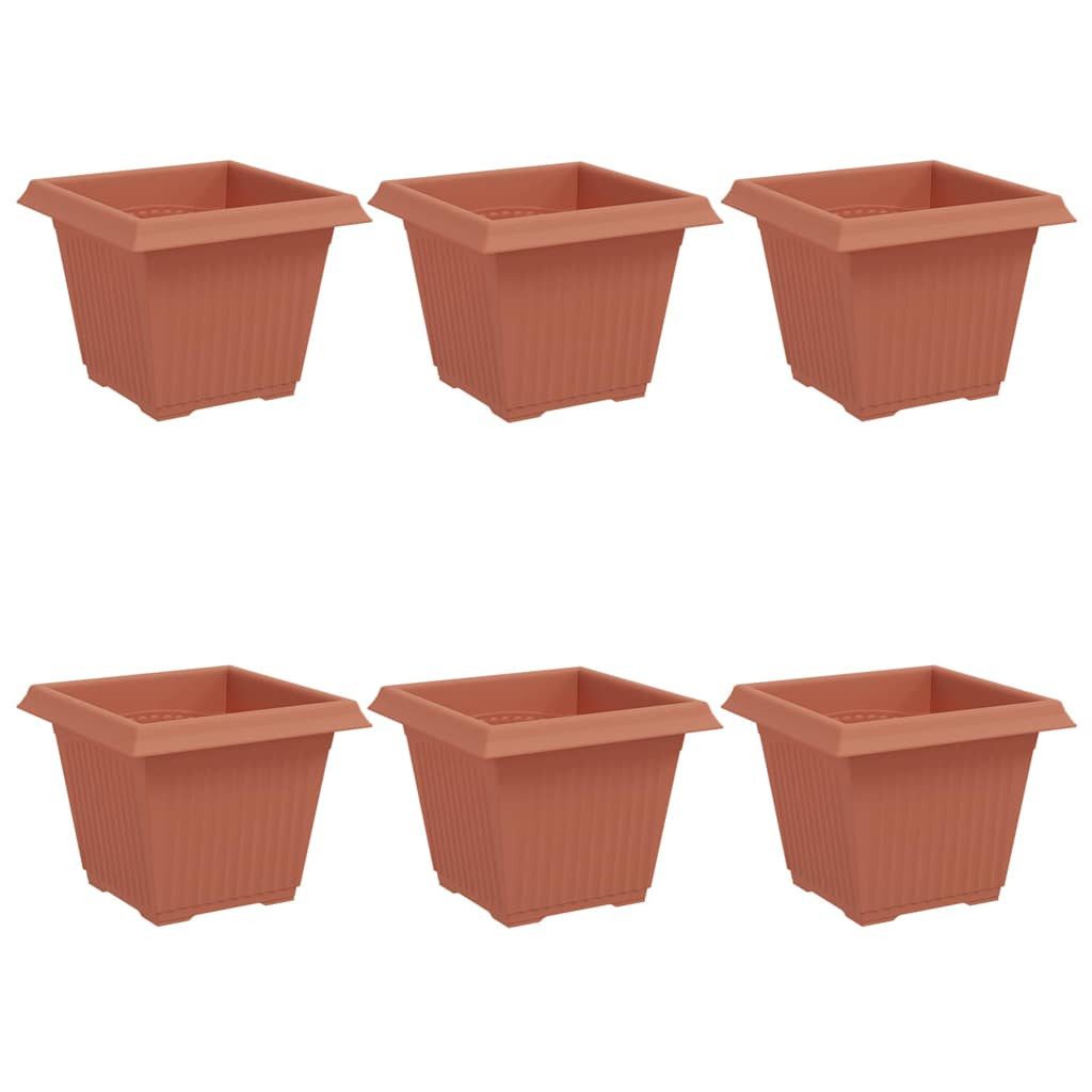 furnicato Blumentopf 6er Set 33 x 33 x 26 cm Ziegelrot, Blumenkübel mit Entwässerungslöchern und Rand für deinen Balkon