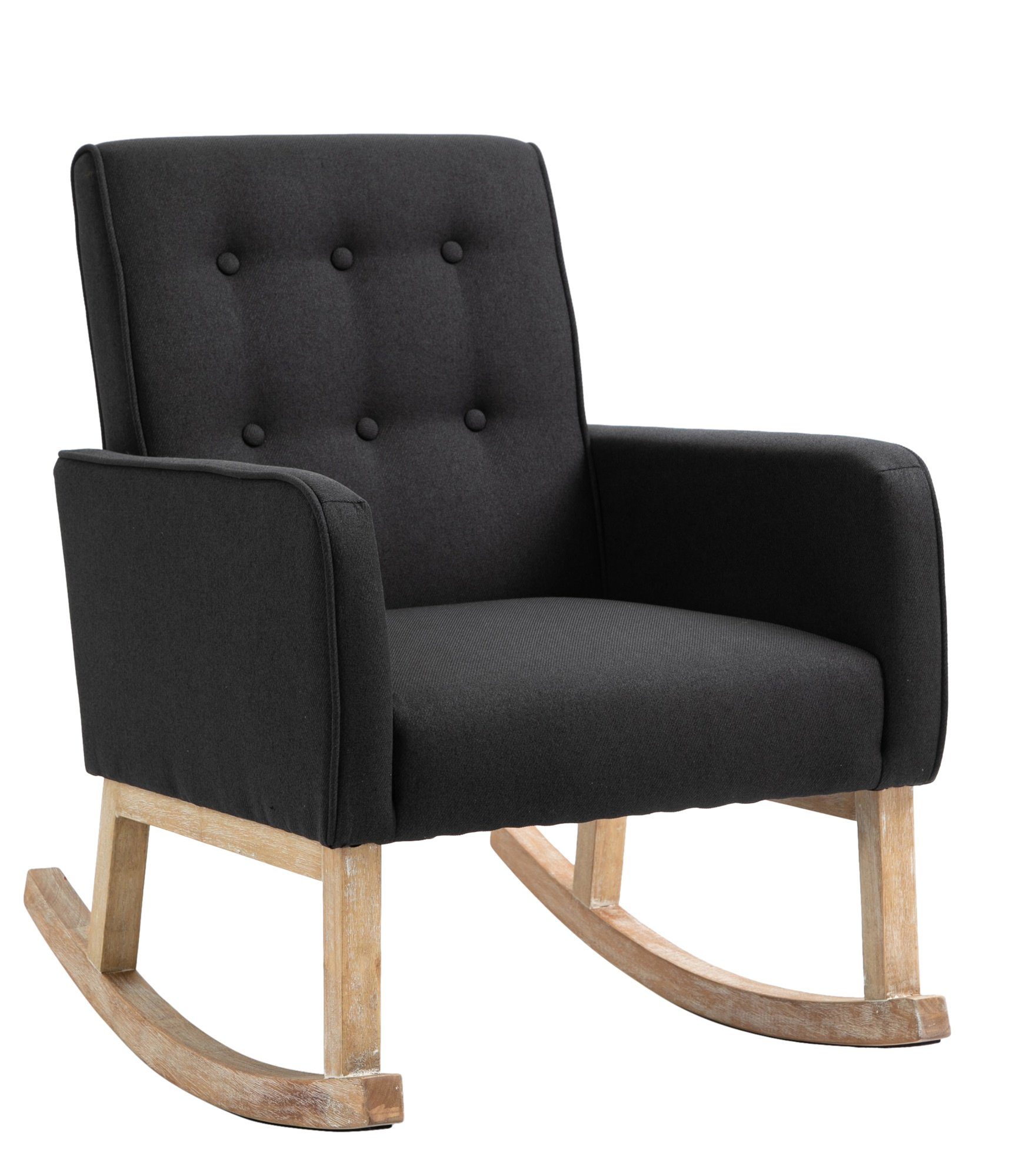 TPFLiving Schaukelstuhl Dreamer mit hochwertig gepolsterter Sitzfläche (Schwingstuhl - Relaxstuhl - Relaxsessel - Lehnstuhl), Gestell: Natura - Sitzfläche: Stoff schwarz