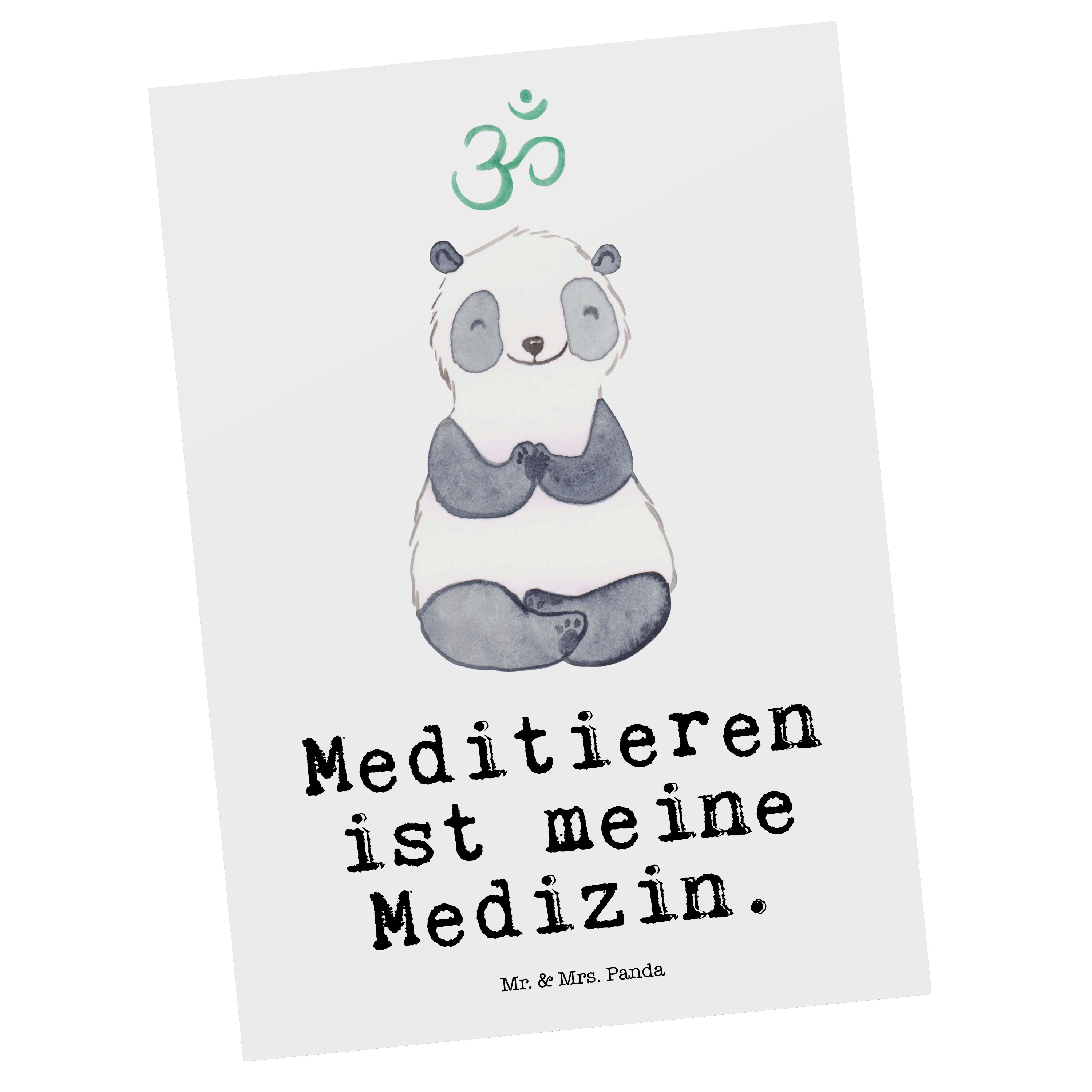 Mr. & Mrs. Panda Postkarte Panda Meditieren Medizin - Weiß - Geschenk, Meditationskurs, Einladun