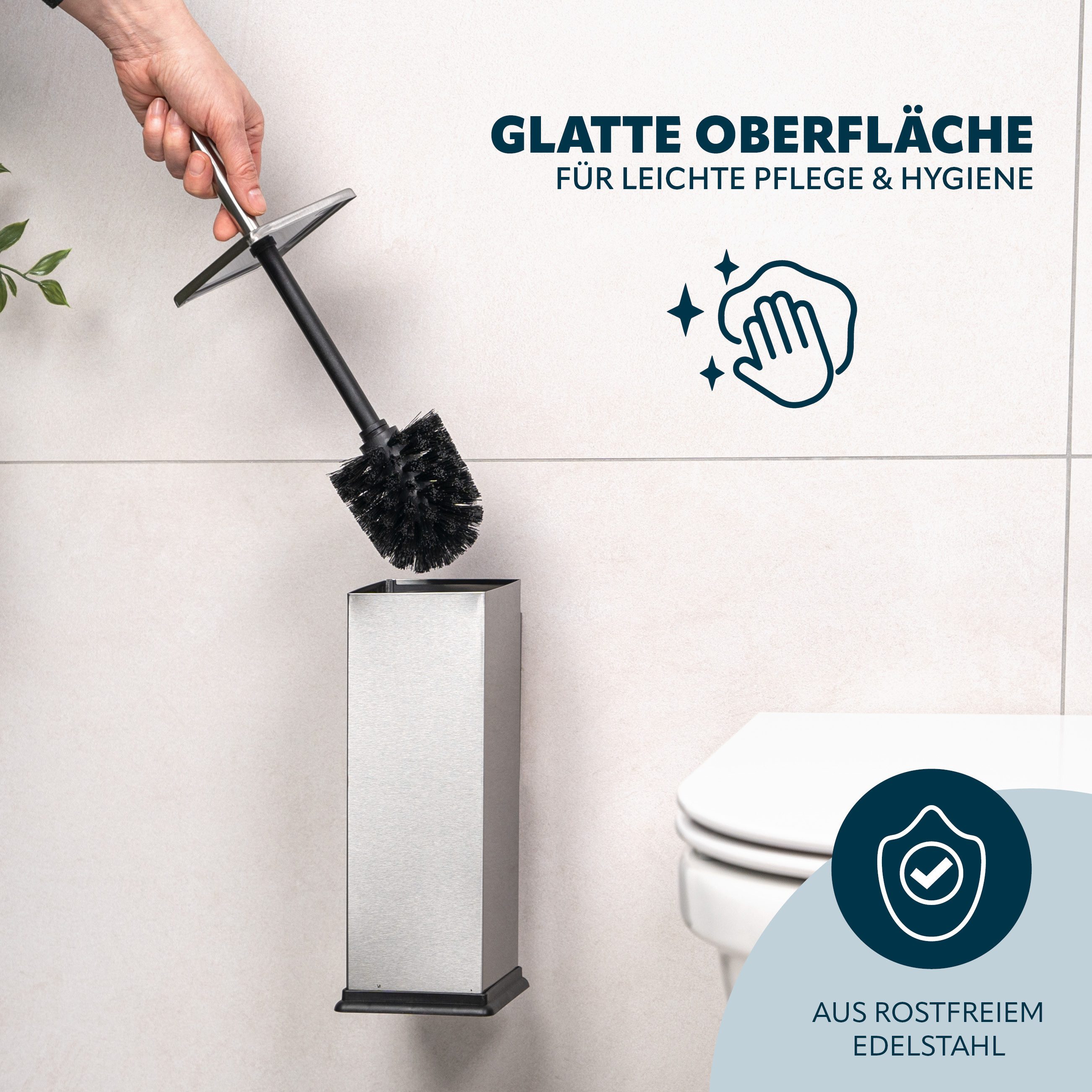 bremermann WC-Reinigungsbürste WC-Garnitur mit Wandhalterung, Edelstahl eckig