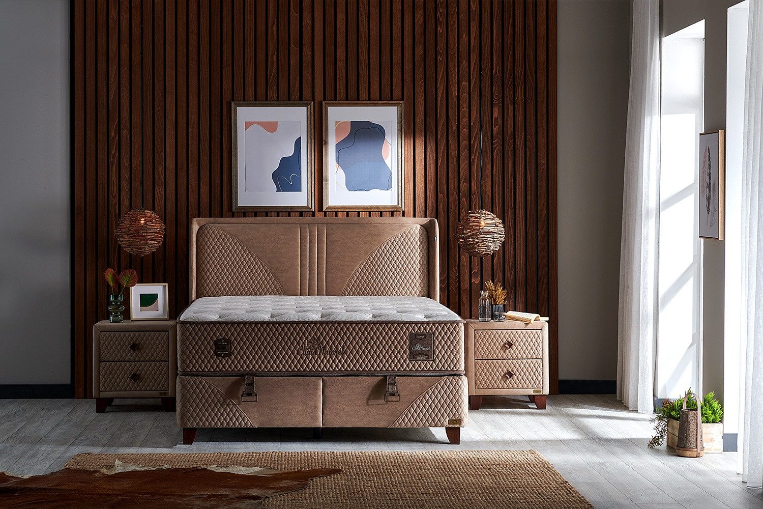 BAMBI YATAK Boxspringbett Set, Bambi Clima Naturel, Schlafzimmerbett, Doppelseitige Matratze, H3 (1 x H3 Mittelfest Matratze, 2 x Bettkasten, 1 x Bettkopfteil), Taschenfederkern, Hyper-Schaum, Doppelseitig, Matratzenhöhe: 35 cm