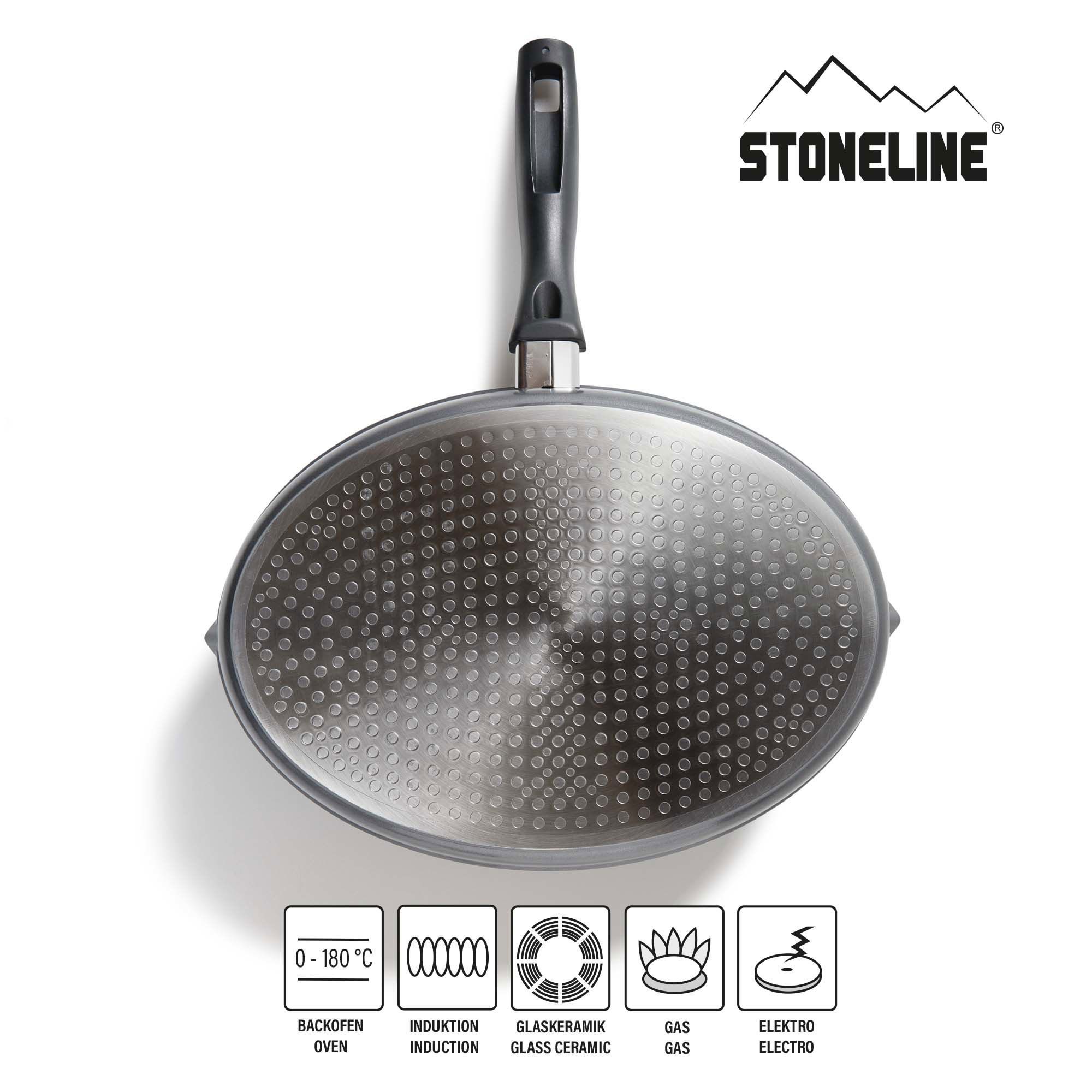 STONELINE Fischpfanne XXL Pfanne Oval Schnitzelpfanne 35 x 24 cm, Aluguss, Aluminiumguss (2-tlg), mit echten Steinpartikeln, induktionsgeeignet, Designed in Germany