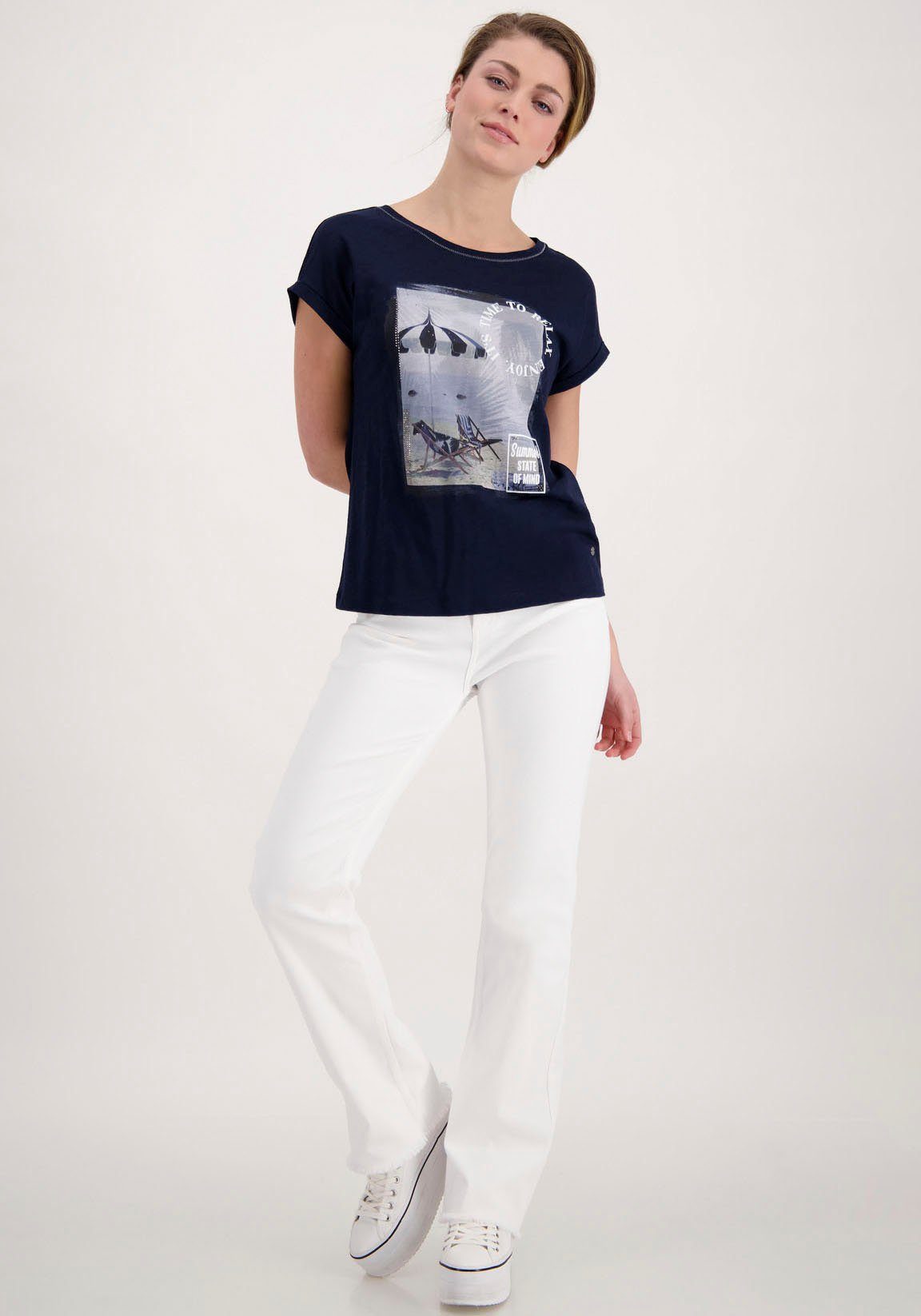 Monari Rundhalsshirt marine mit Frontprint