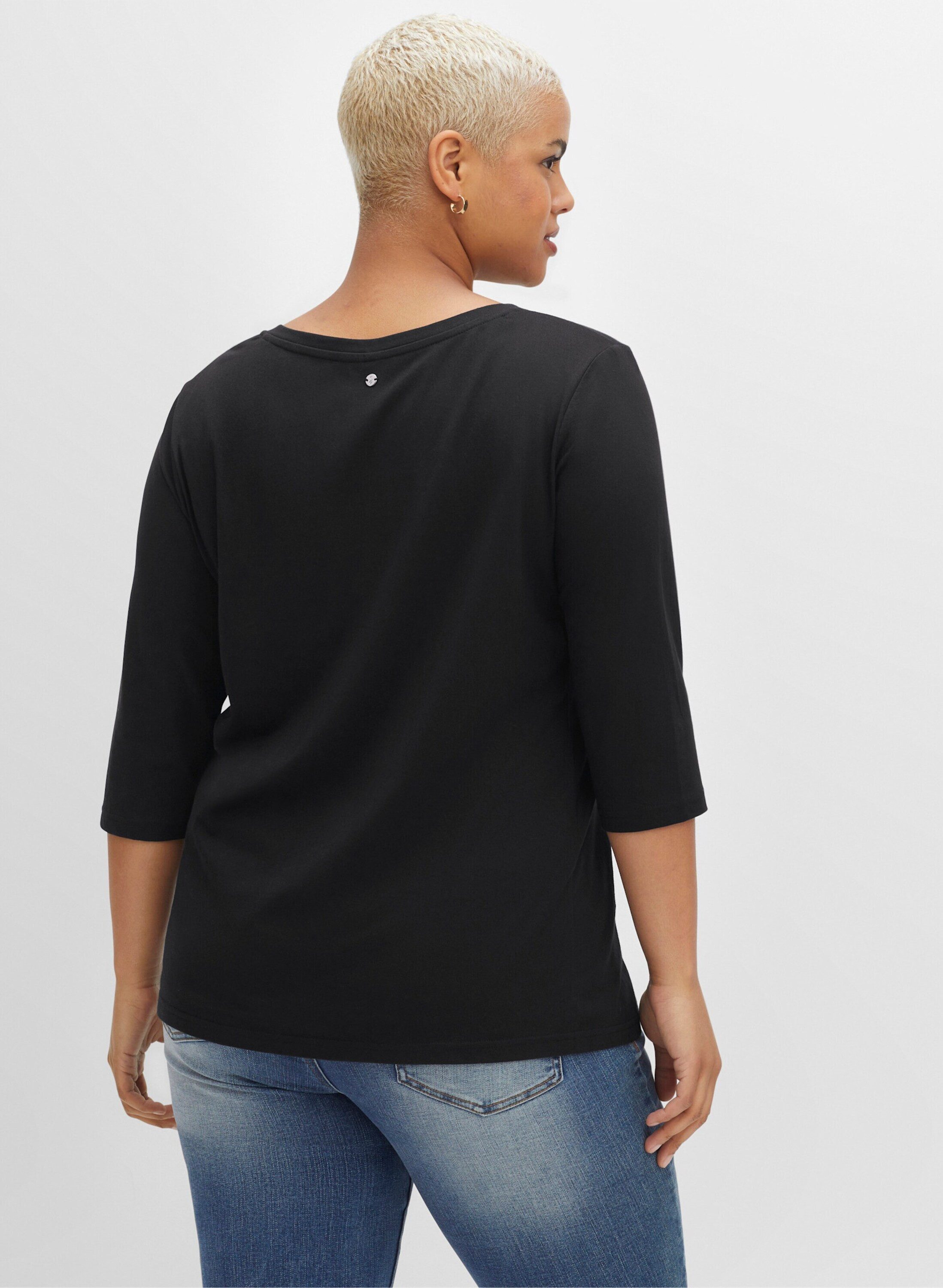 Sheego T-Shirt 3/4-Arm-Shirt 3/4-Arm aus trageangenehmem Baumwoll-Modal-Mix günstig online kaufen