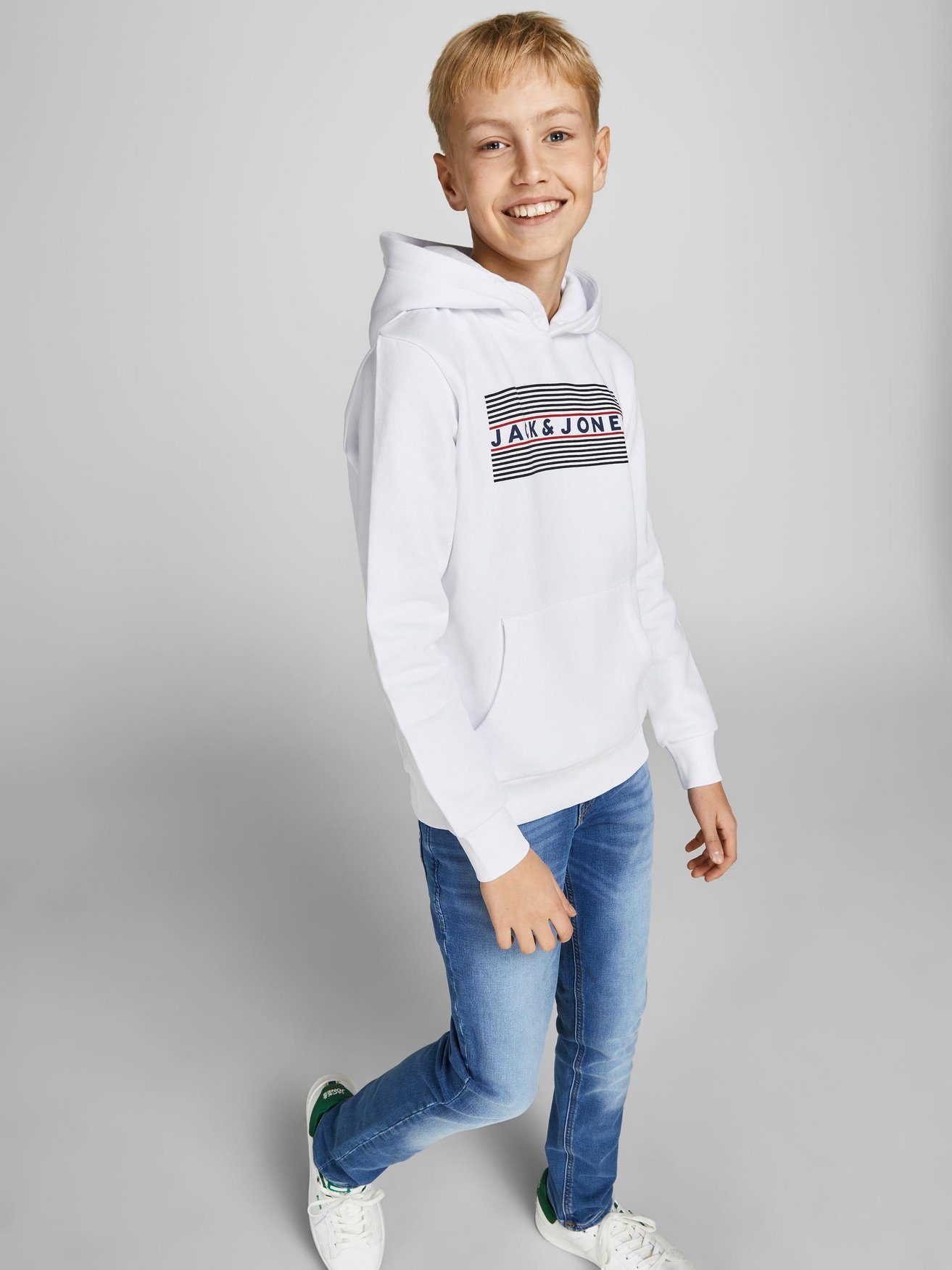 Jack & Jones Hoodie Logo Kapuzen Hoodie JJECORP Weiß Pullover Sweater 6502 in