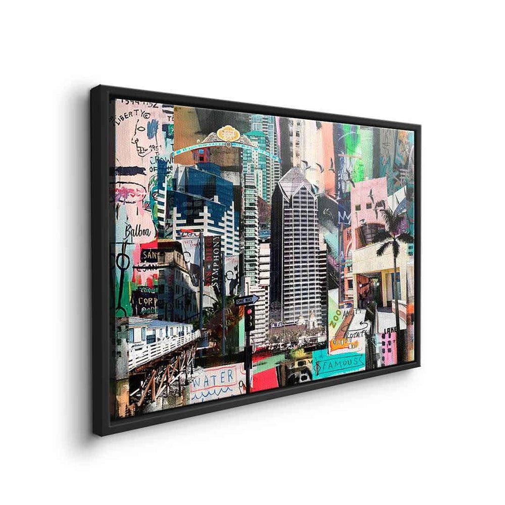 Art Leinwandbild Rahmen premium San Diego schwarzer Leinwandbild, DOTCOMCANVAS® mit Standlandschaft Pop Rahmen