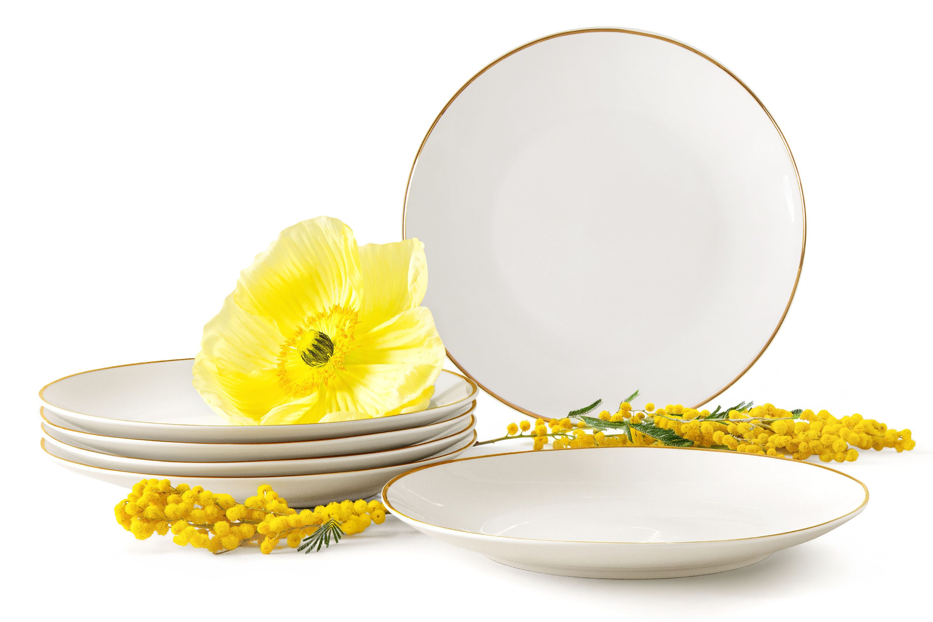 KONSIMO® Столовый сервиз AD BELLA Teller-Set, 6x Dessertteller, Hartporzellan, ecrufarben (6-tlg), 6 Personen, Porzellan, zeitloses Design, ecru Farbe mit Goldlinie, Handwäsche empfohlen