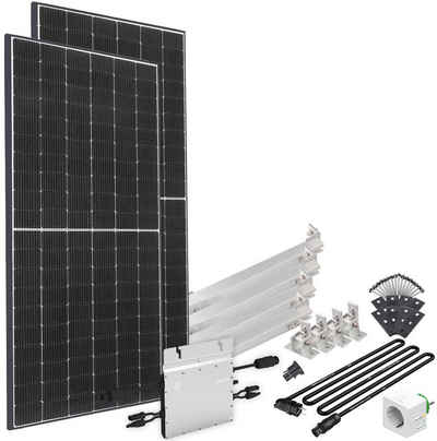 offgridtec Solaranlage Solar-Direct 830W HM-800, 415 W, Monokristallin, Schukosteckdose, 10m Kabel, Montageset für Flachdach, Stromzähler