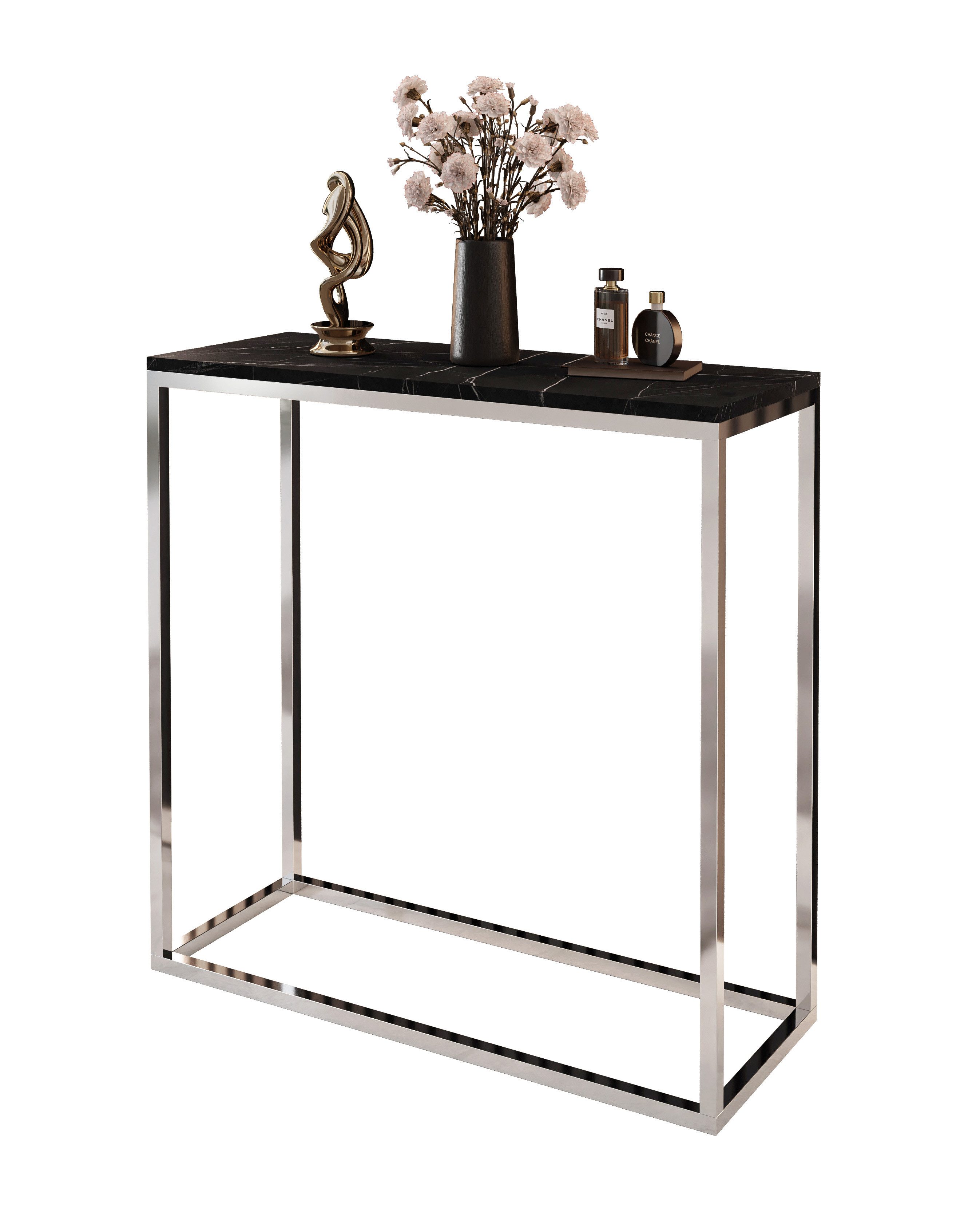 Lookway Konsolentisch MODERN GRIGIA mit silberfarbenem, verchromtem Gestell (1x Konsole), Breite: 80/100 cm