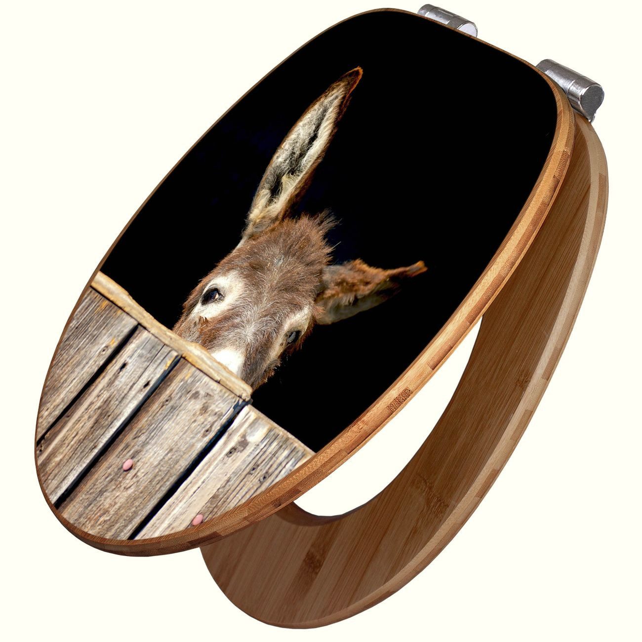 banjado WC-Sitz aus Bambus mit Absenkautomatik Motiv Esel (umweltfreundliches Material, integrierte Absenkautomatik), 45,8 x 37,5 x 5 cm