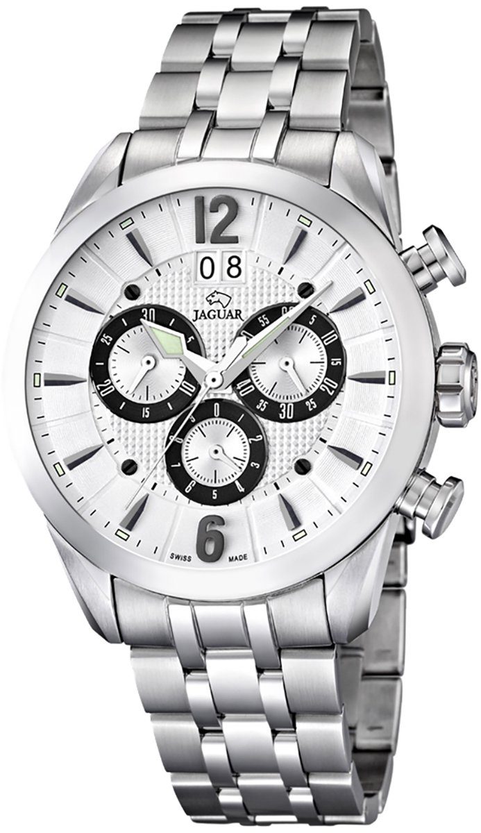 JAGUAR Chronograph Jaguar silber Sport Herren groß rund, Quarz Armbanduhr Uhr Herren (ca. Edelstahlarmband J660/1, 43mm)