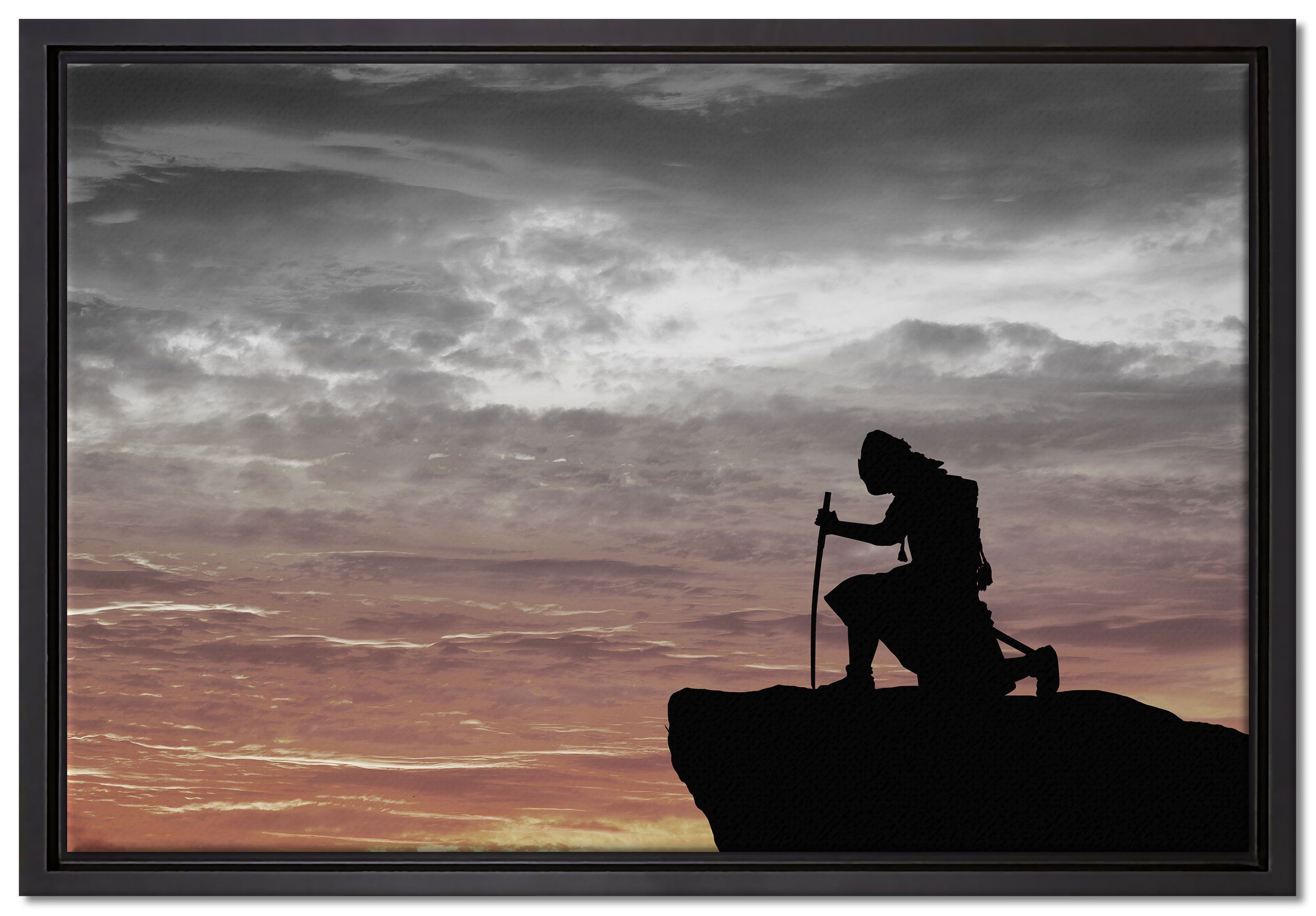 auf Samurai St), Leinwandbild Leinwandbild Zackenaufhänger inkl. der Pixxprint bespannt, gefasst, Spitze des Berges, (1 Wanddekoration in einem fertig Schattenfugen-Bilderrahmen