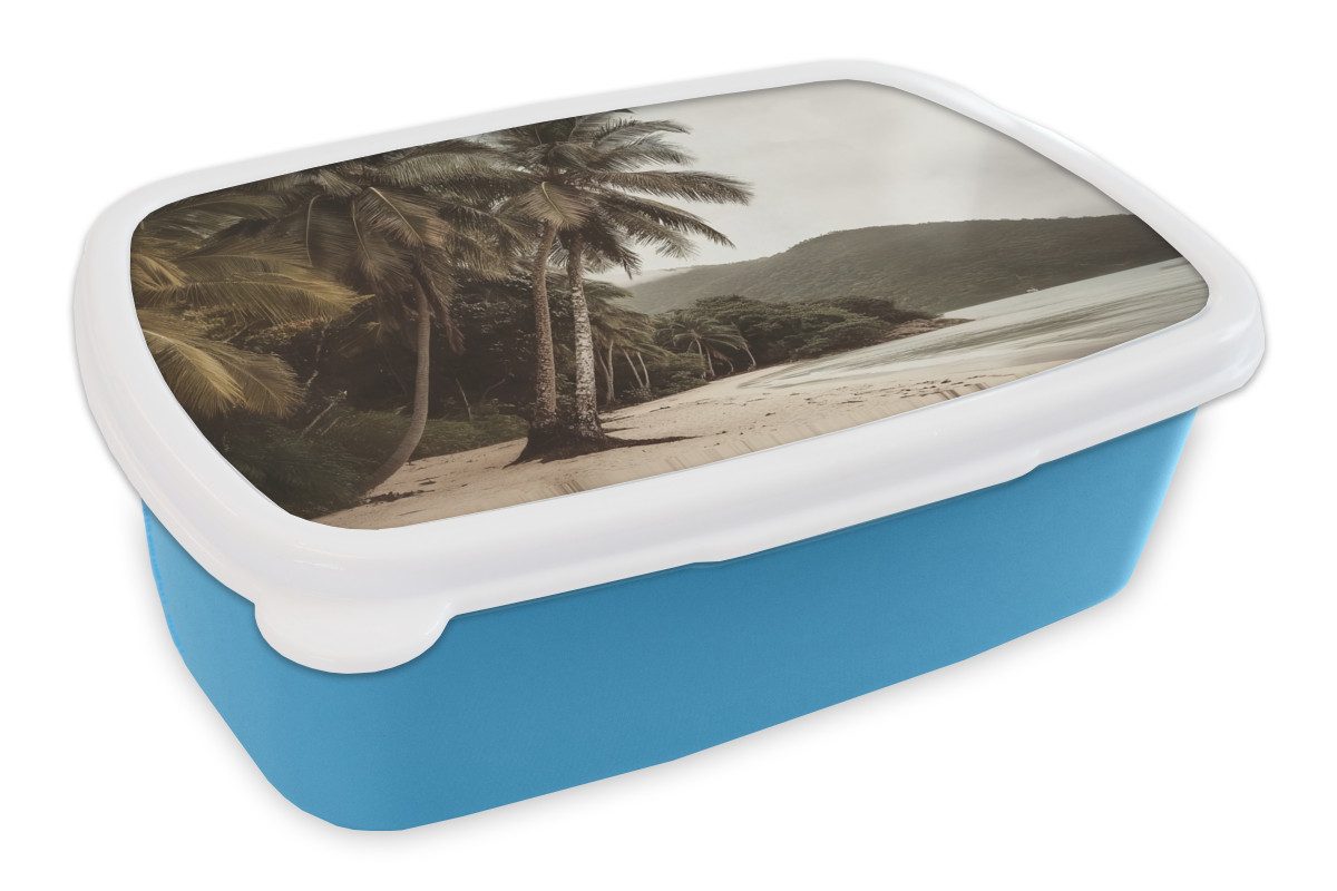 MuchoWow Lunchbox Insel - Palme - Meer, Kunststoff, (2-tlg), Brotdose, Lunchbox, Brotbox für Kinder und Erwachsene