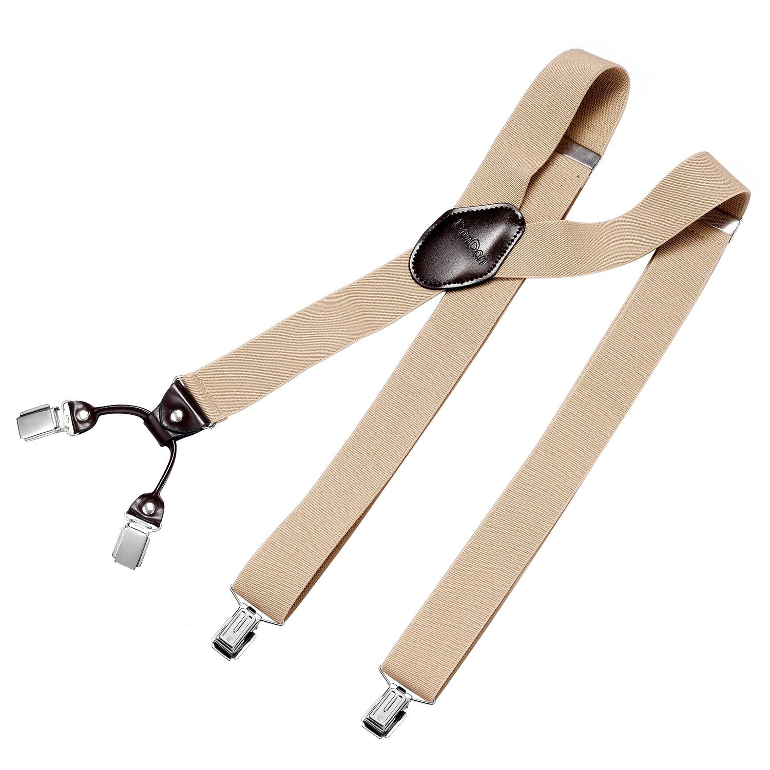 DonDon Hosenträger für Herren 3,5 cm breit 4 Clips mit braunem Leder längenverstellbar (1-St) Y-Form, verstellbar mit Clipverschluß, elastisch