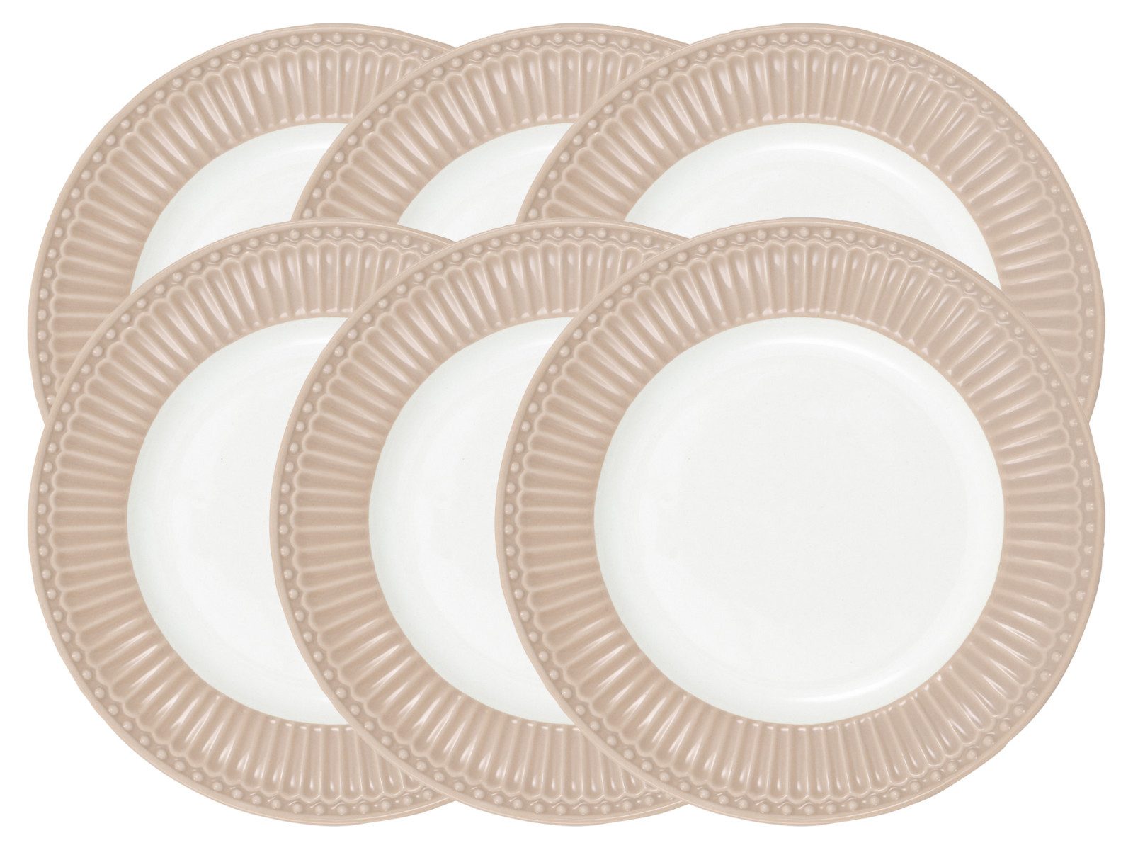 Greengate Geschirr-Set Alice Frühstücksteller klein creamy fudge 17,5cm Set6, Steingut