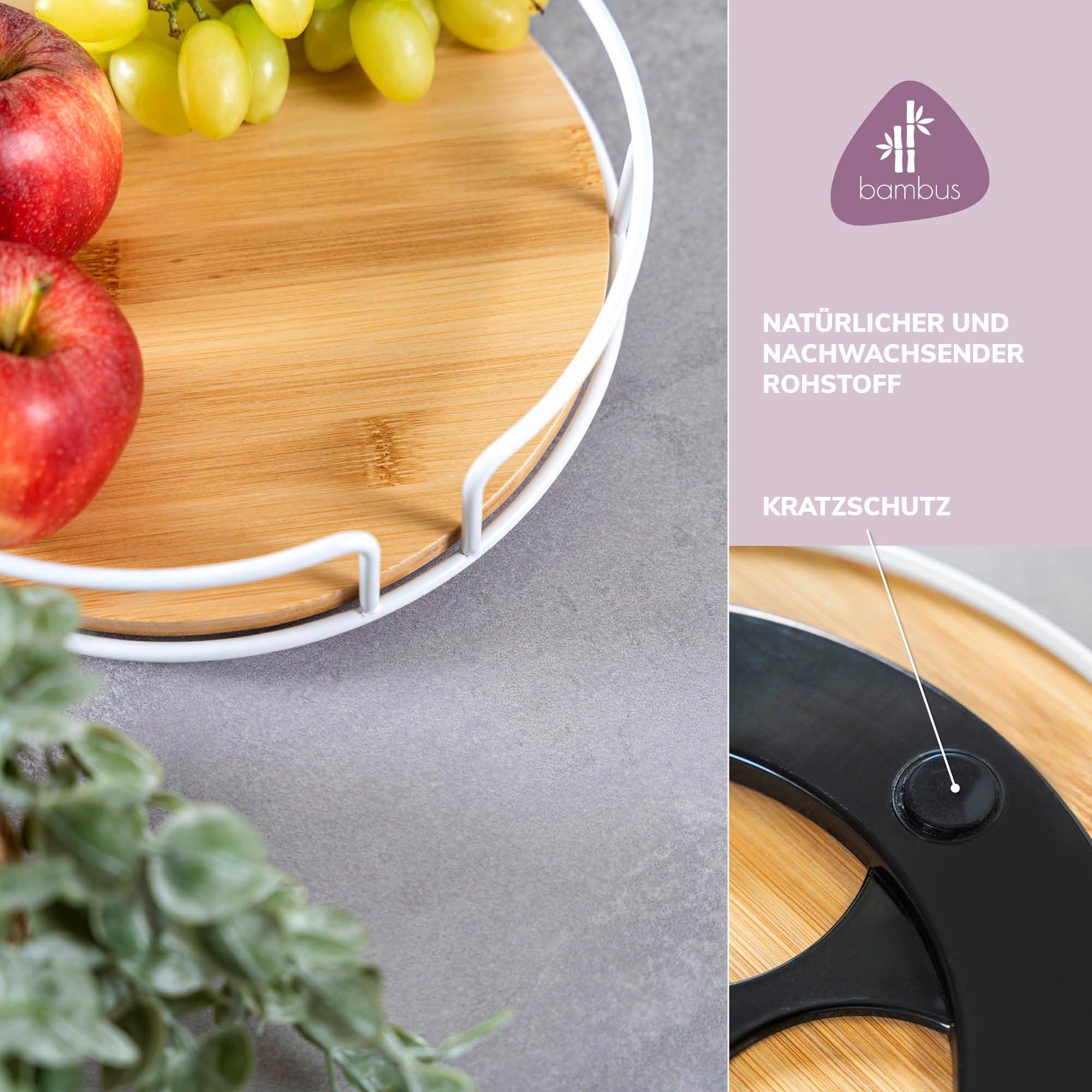 eluno Obstschale Drehteller aus Metall mit Bambusboden Ø ca. 25 cm, matt weiß, (Stück)