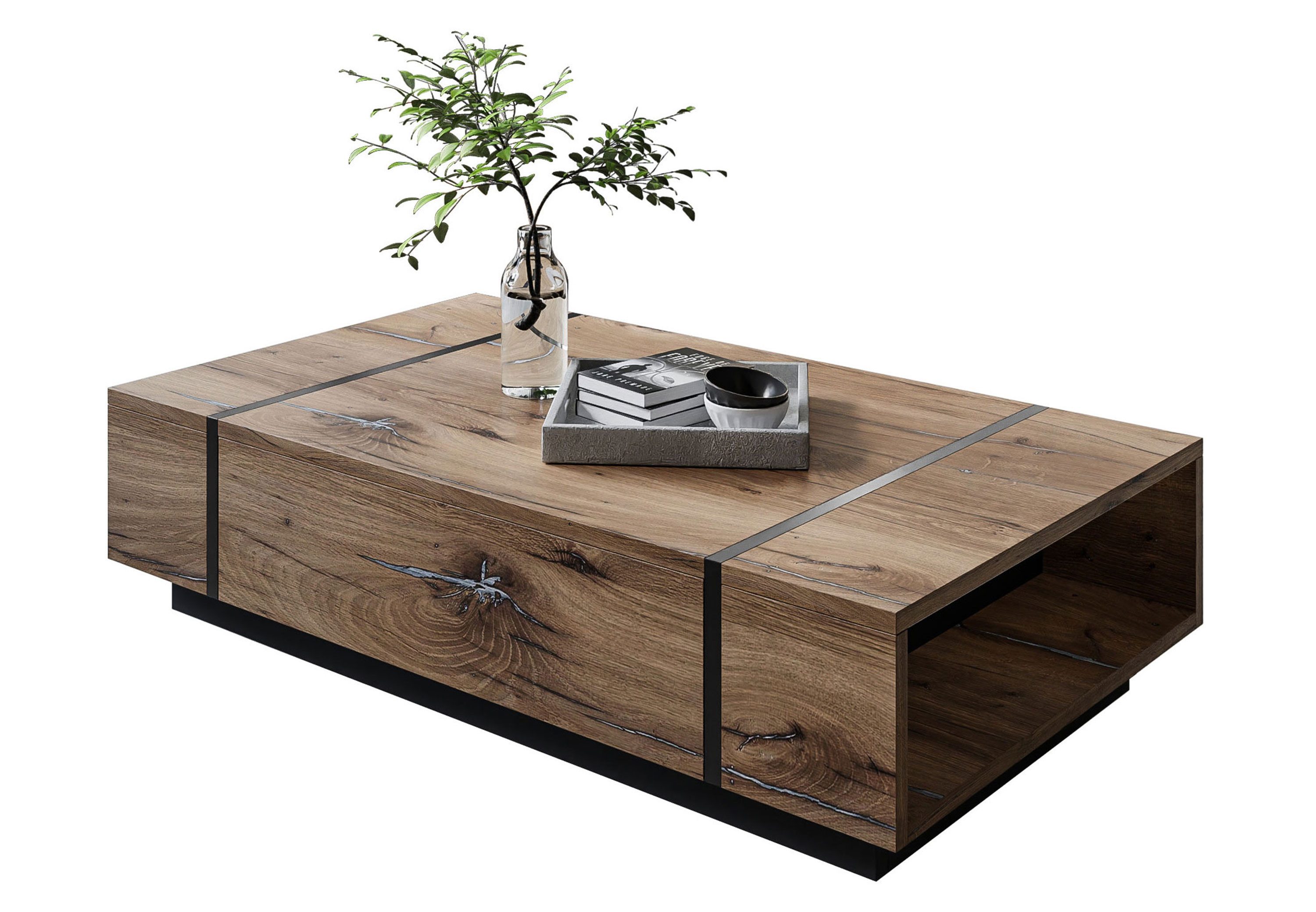 Lookway Couchtisch ONYX LOFT mit Stauraum und schwarzen Leisten (1x Tisch), Breite: 104 cm