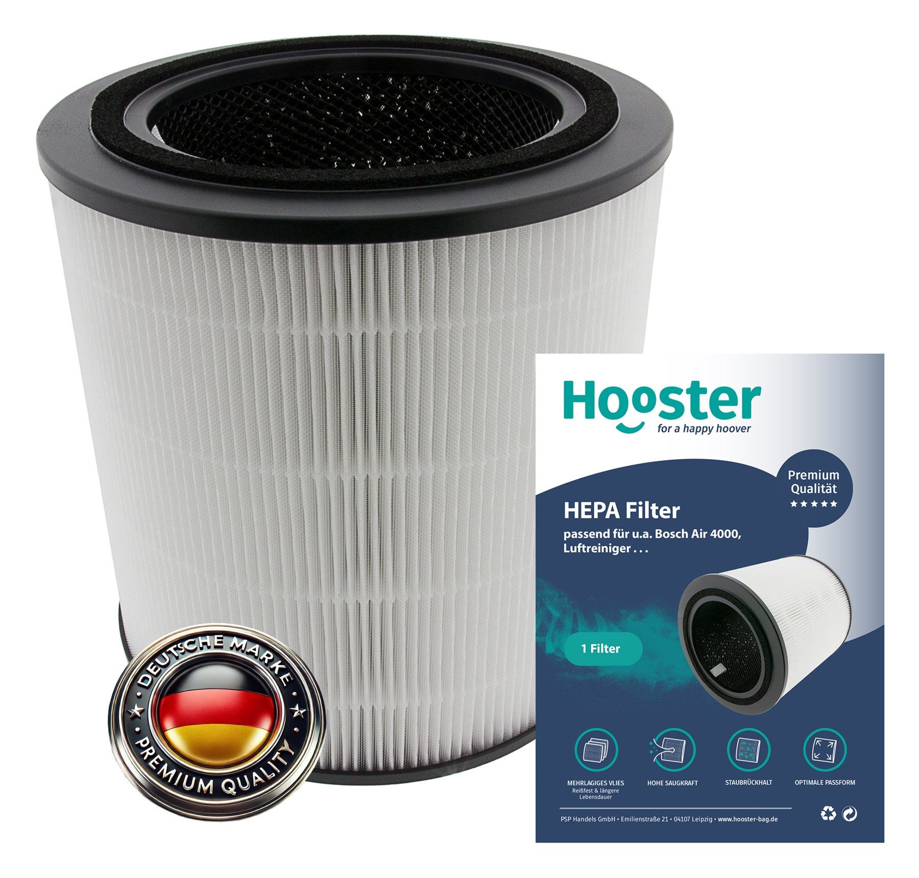 Hooster Luftfilter 1 Filter kompatibel mit Bosch Air 4000 Luftreiniger, 3in1 HEPA/Aktivkohle Filter für eine optimale Luftreinigung