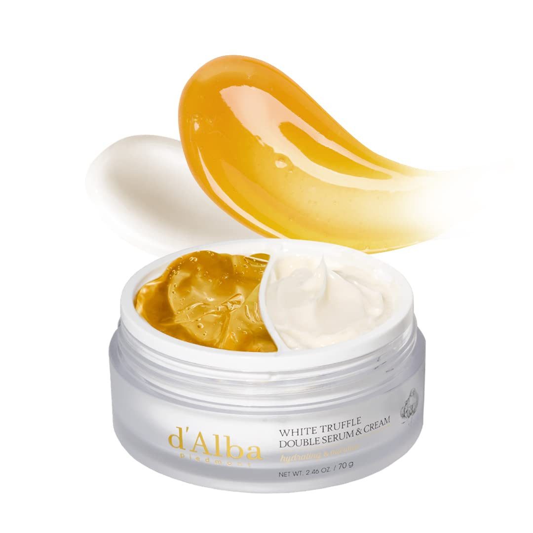 d'Alba Tagescreme White Truffle Double Serum & Cream 70g – 2-in-1 Gesichtscreme mit Aqua Serum & Intense Cream – Feuchtigkeitspflege mit Ceramide NP, Panthenol &, weißem Trüffel – individuell mischbares Serum und Creme