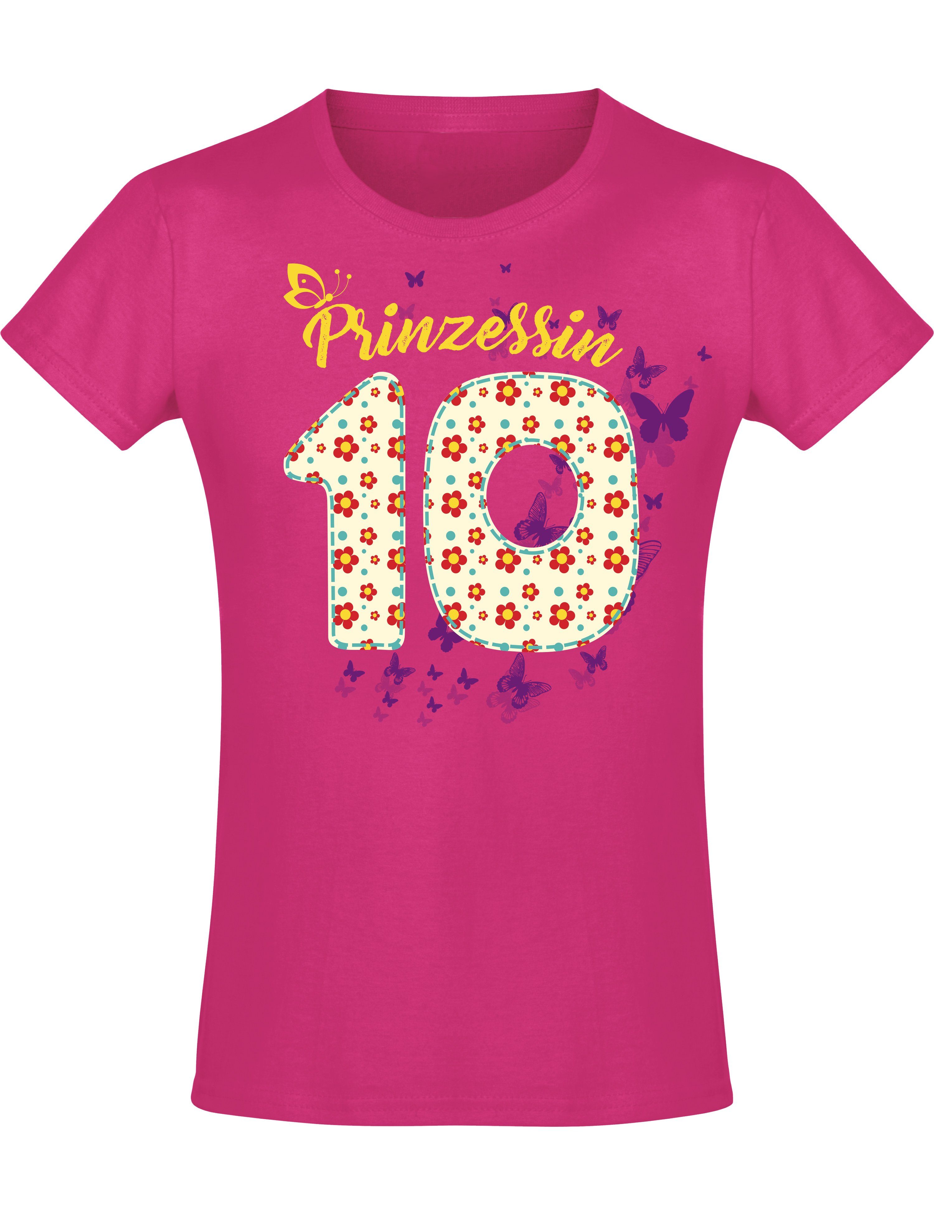 Siebdruck, Baddery aus mit für Mädchen Baumwolle 10 : Geburstagsgeschenk Blumen, hochwertiger Print-Shirt Jahre