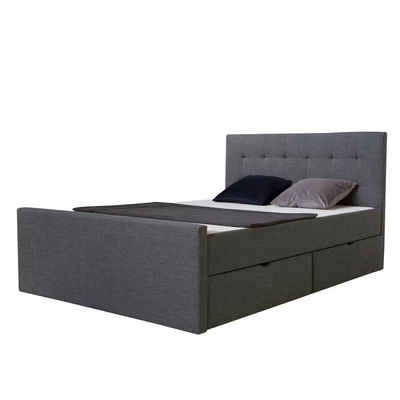 Homestyle4u Polsterbett mit 4 Bettkasten 140x200 Doppelbett inkl. Lattenrost Polsterbett Grau