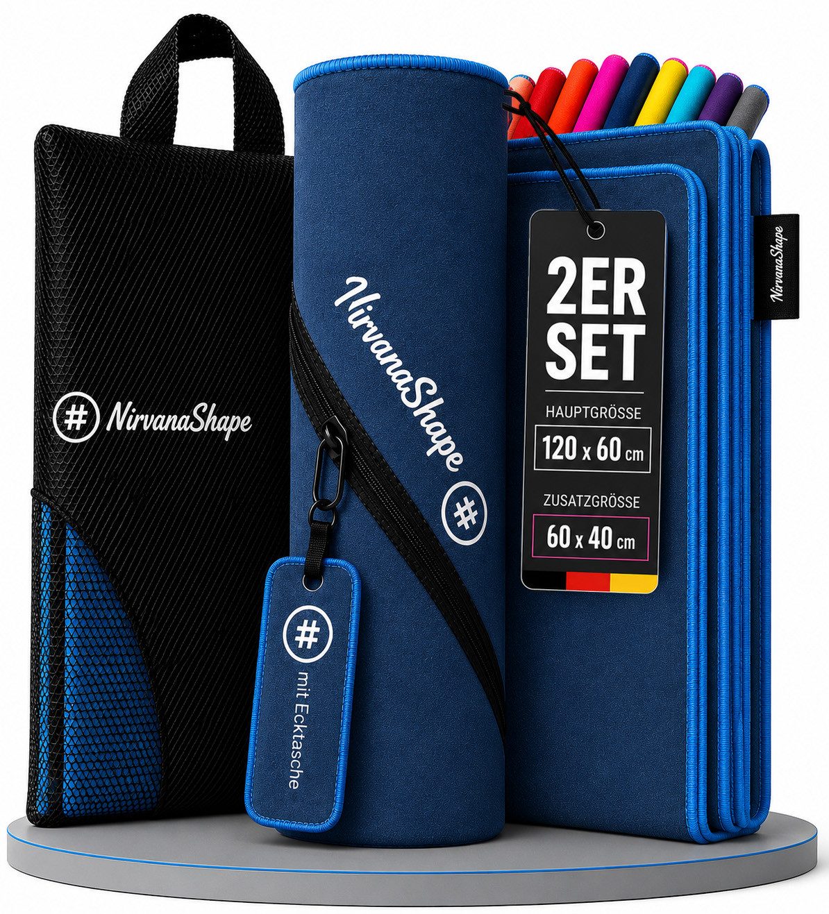 NirvanaShape Reisehandtuch Mikrofaser Handtücher [2er SET] Badehandtuch Reisehandtuch Strandtuch, Ecktasche mit Reißverschluss, saugfähig, leicht, schnelltrocknend