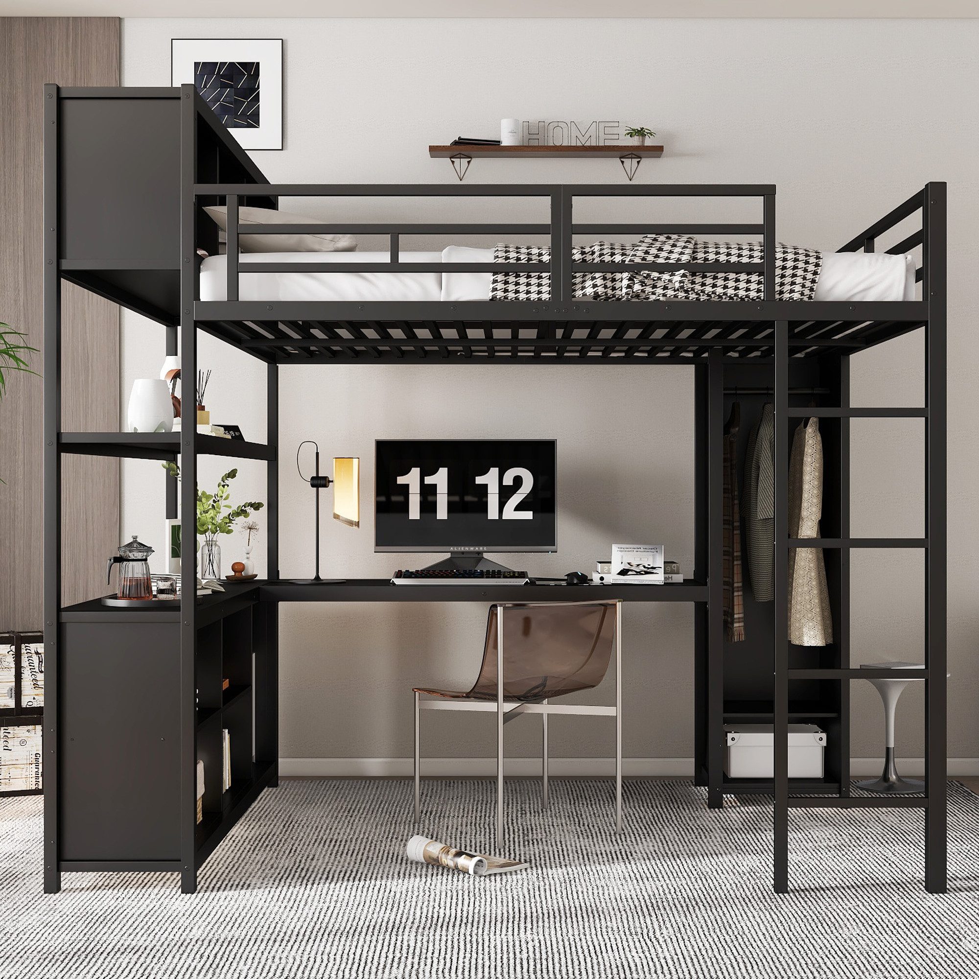 STILVORA Hochbett 140x200 mit Schreibtisch,Jugendbett Eisenbett günstig online kaufen