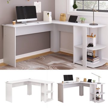 HAUSS SPLOE Schreibtisch Eckschreibtisch L-Förmig Bürotisch Arbeitstisch (140cm mit 2 Ablagen), Computertisch L-förmiger Eckschreibtisch, Weiß