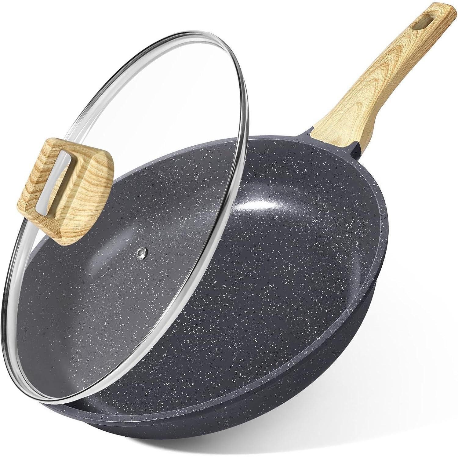 LuxusKollektion Bratpfanne Bratpfanne Keramik Antihaft 26cm Deckel Induktion Schwarz 26cm+ Deckel