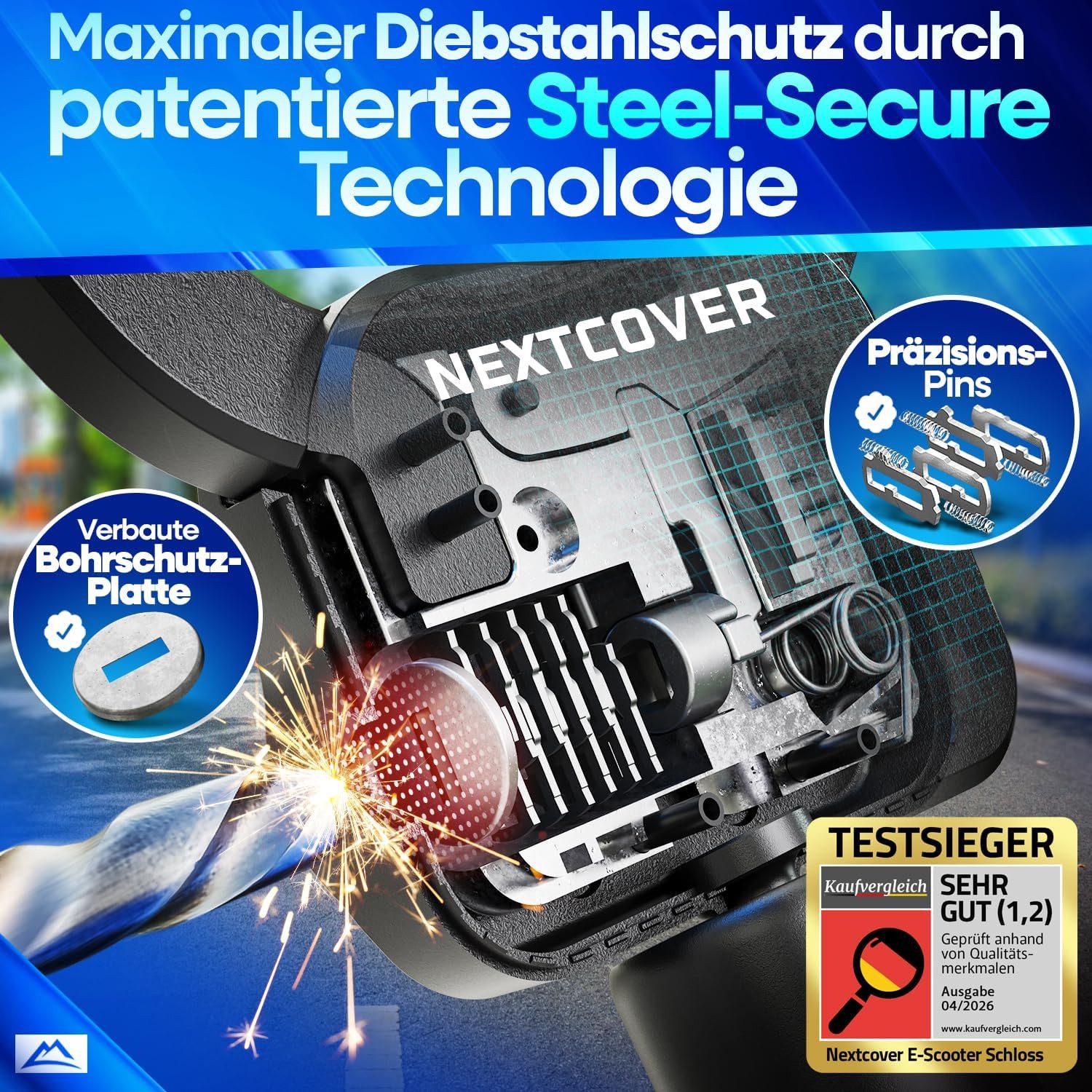 Nextcover Kettenschloss NEXTCOVER® E-Scooter Schloss [Steel-Secure-Technologie]