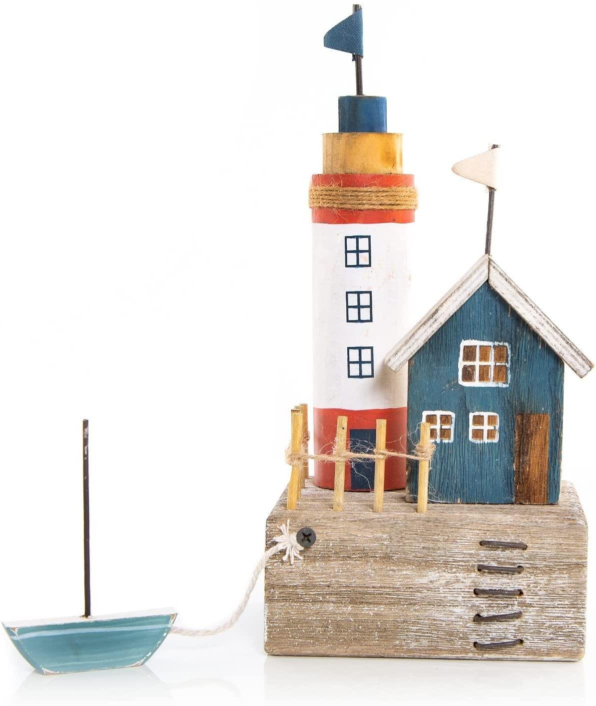 Dekofigur Maritime Figur Haus & Leuchtturm am Meer - 26 cm