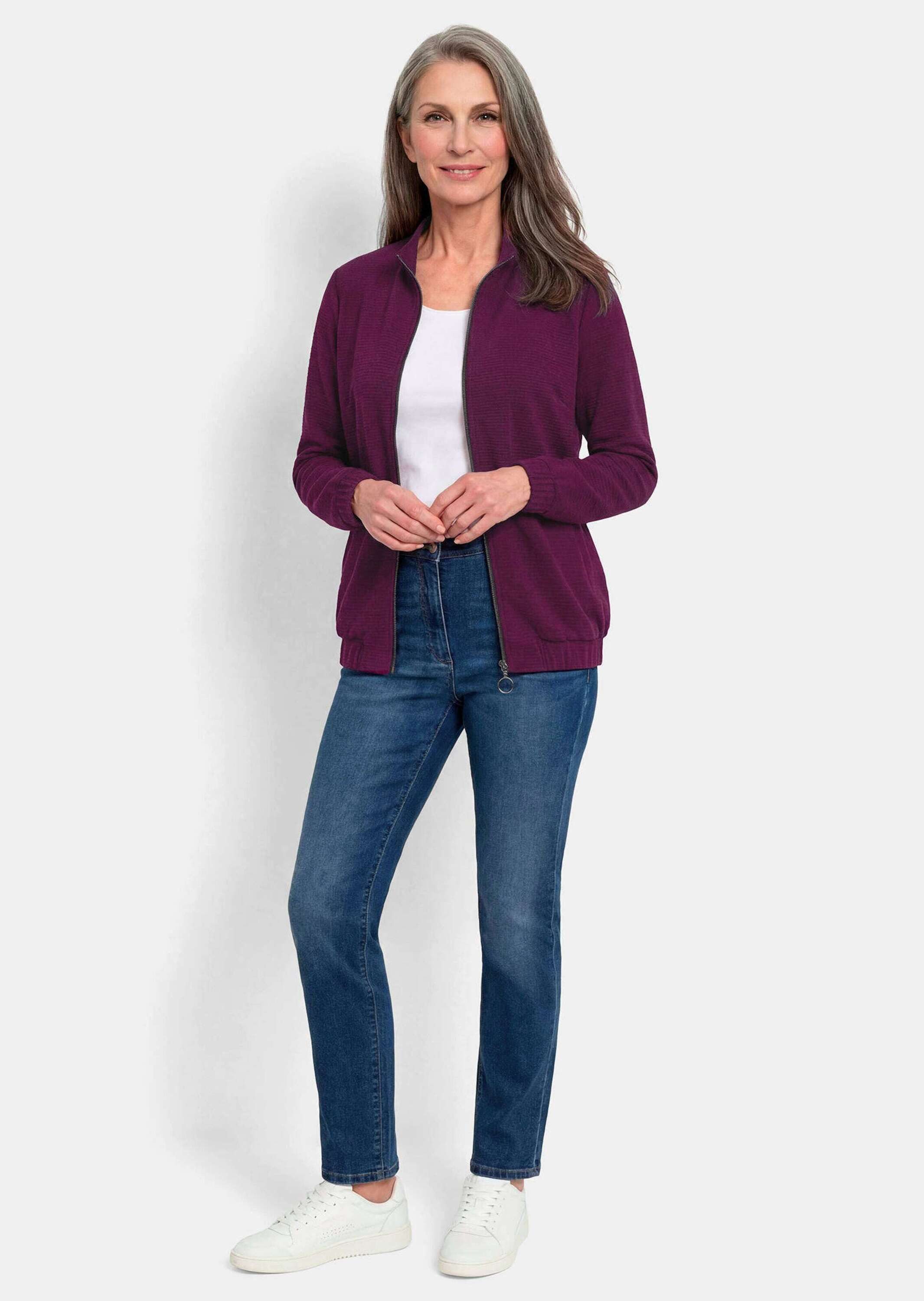 GOLDNER Outdoorjacke Kurzgröße: Jerseyjacke mit Ottomanstruktur Sportive Blouson-Form mit Stehkragen, Reißverschluss und Gummibund