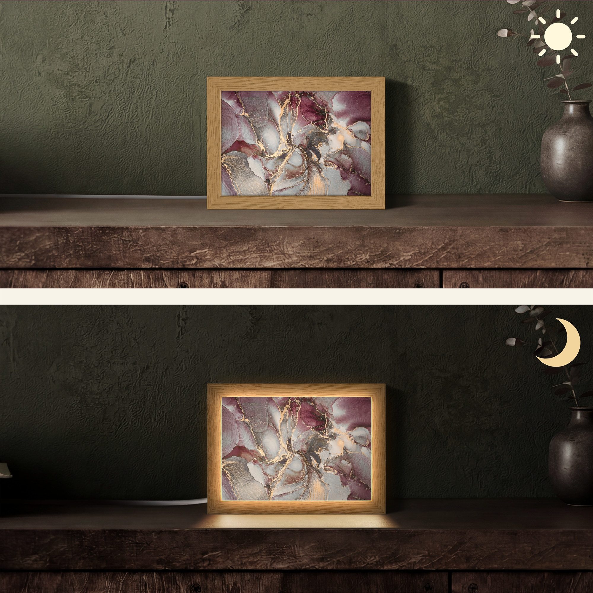 OnlyWow Tischleuchte Gold - Marmor - Lila, Dimmbar, Farbwechsel, LED, Warmweiß, Kaltweiß, Neutralweiß Einstellbar, Tischlampe, Schreibtischlampe, Desk, Dimmbar, mit Kabel, LED