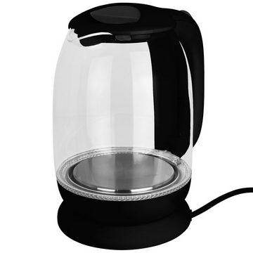 Hatex Wasserkocher Glas mit LED 1,7L Schwarz Beleuchtung Kabellos, 2200,00 W, Küchengeräte Teekocher Wasser Kocher Tee