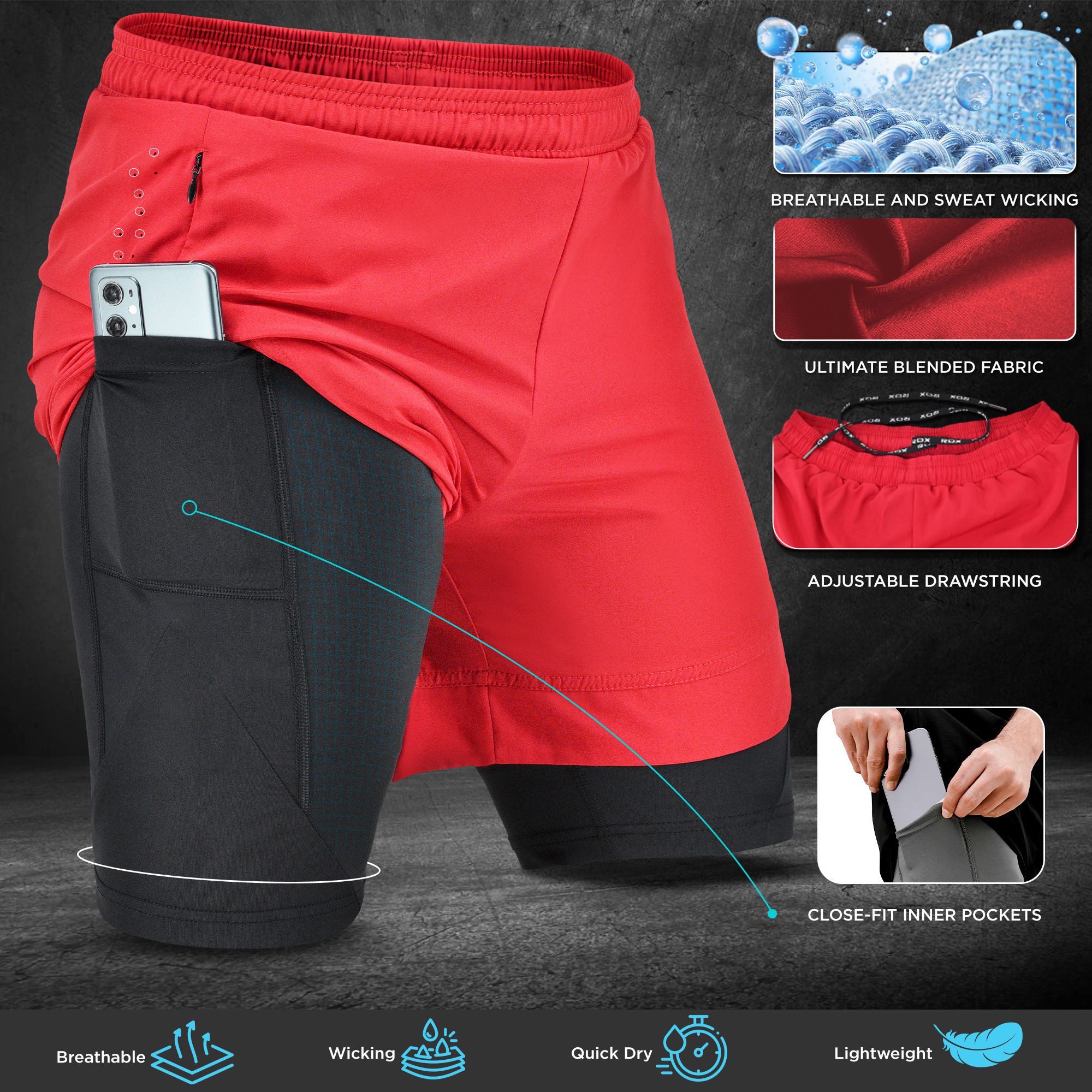 RDX Sports Laufshorts RDX Herren Laufshorts, 2-in-1 Sportliche Atmungsaktiv günstig online kaufen