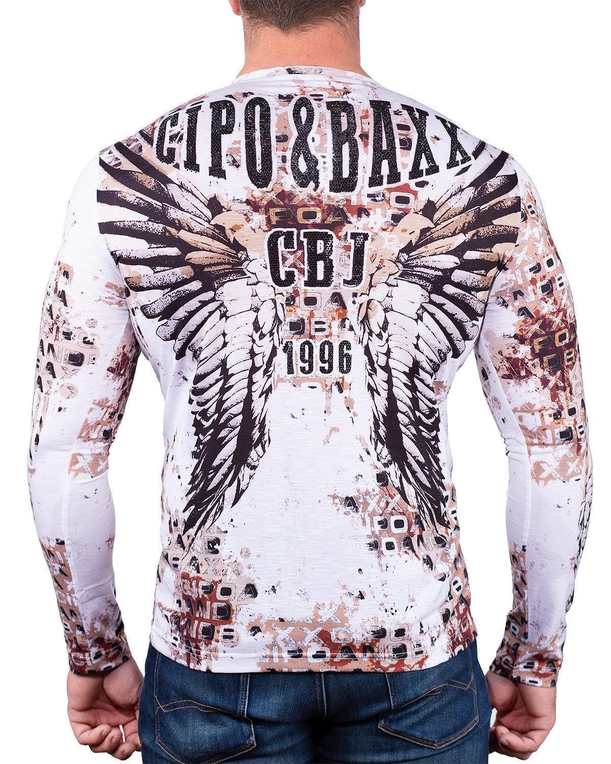 Cipo & Baxx Longsleeve Herren Longsleeve BA-CL494 Markenschriftzug auf der günstig online kaufen