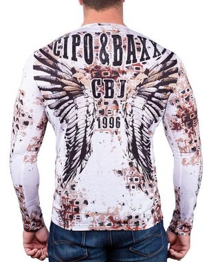 Cipo & Baxx Sweatshirt Herren Longsleeve BA-CL494 (1-tlg) mit Totenkopf und Engelflügeln