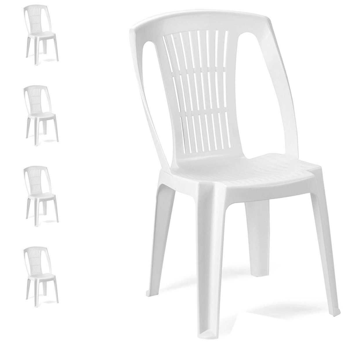 INDA-Exclusiv Armlehnstuhl 6 Stück Stapelstuhl Gartenstuhl Stapelsessel Kunststoff Weiß