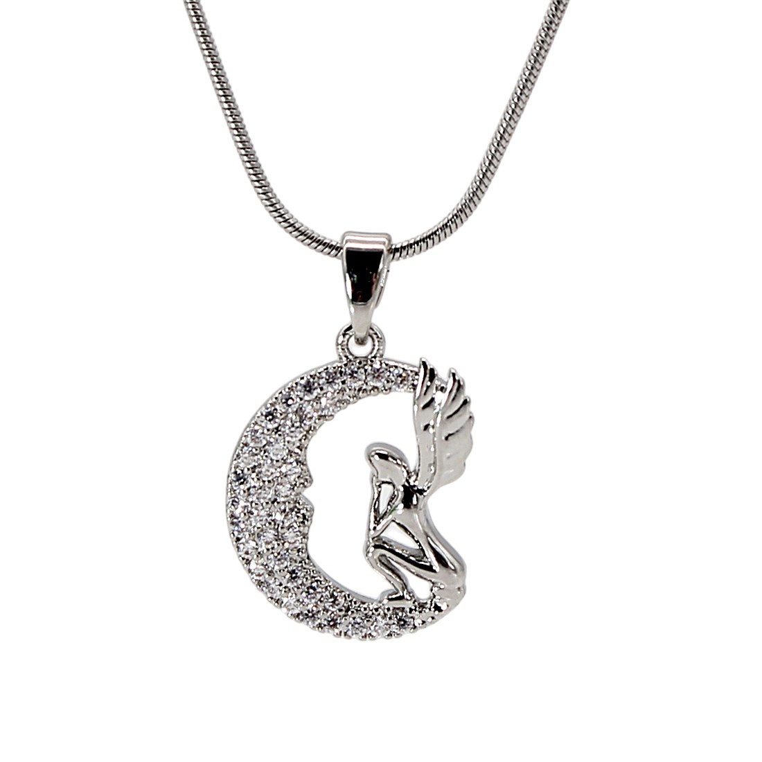 Valentinstagsgeschenk ELLAWIL Kette mit Anhänger Halskette Edelstahlkette Schlangenkette mit Mond & Engelsanhänger (Kettenlänge 40 cm, verlängerbar um