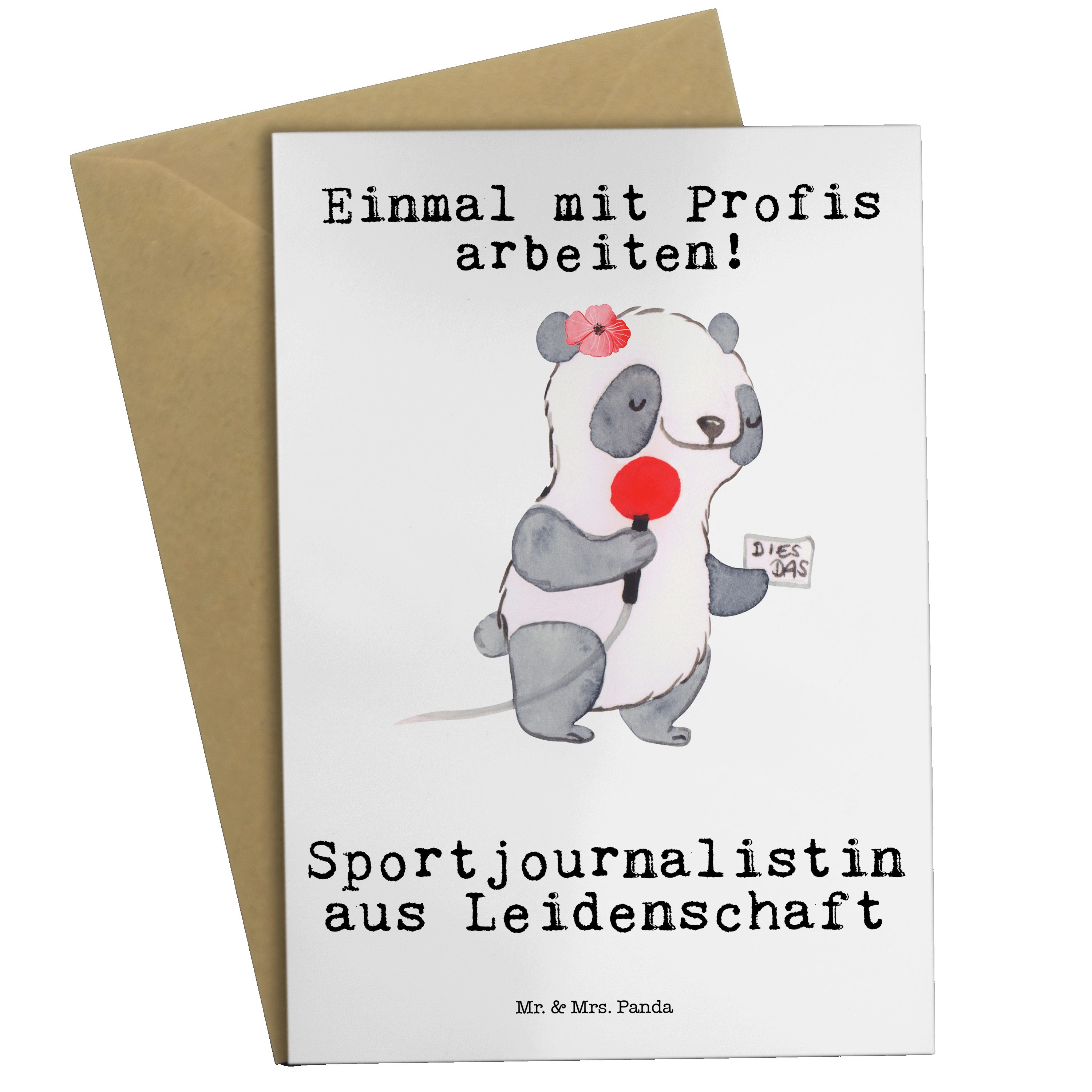 Mr. & Mrs. Panda Grußkarte Sportjournalistin aus Leidenschaft - Weiß - Geschenk, Reporterin, Hoc