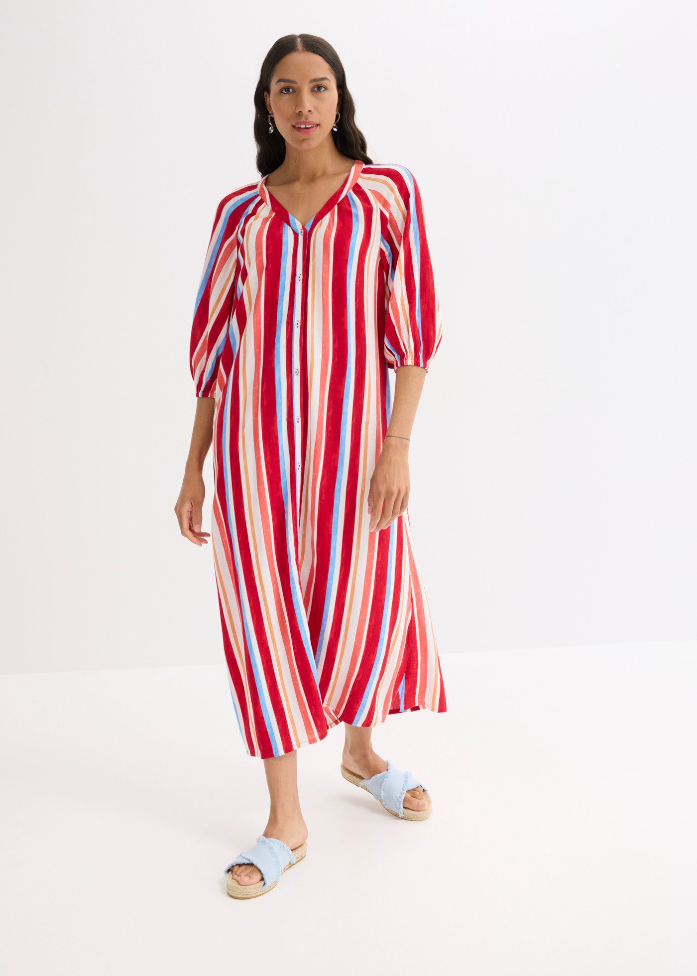 bonprix Tunikakleid aus Viskose, mit Knopfleiste, Loose Fit, gestreift
