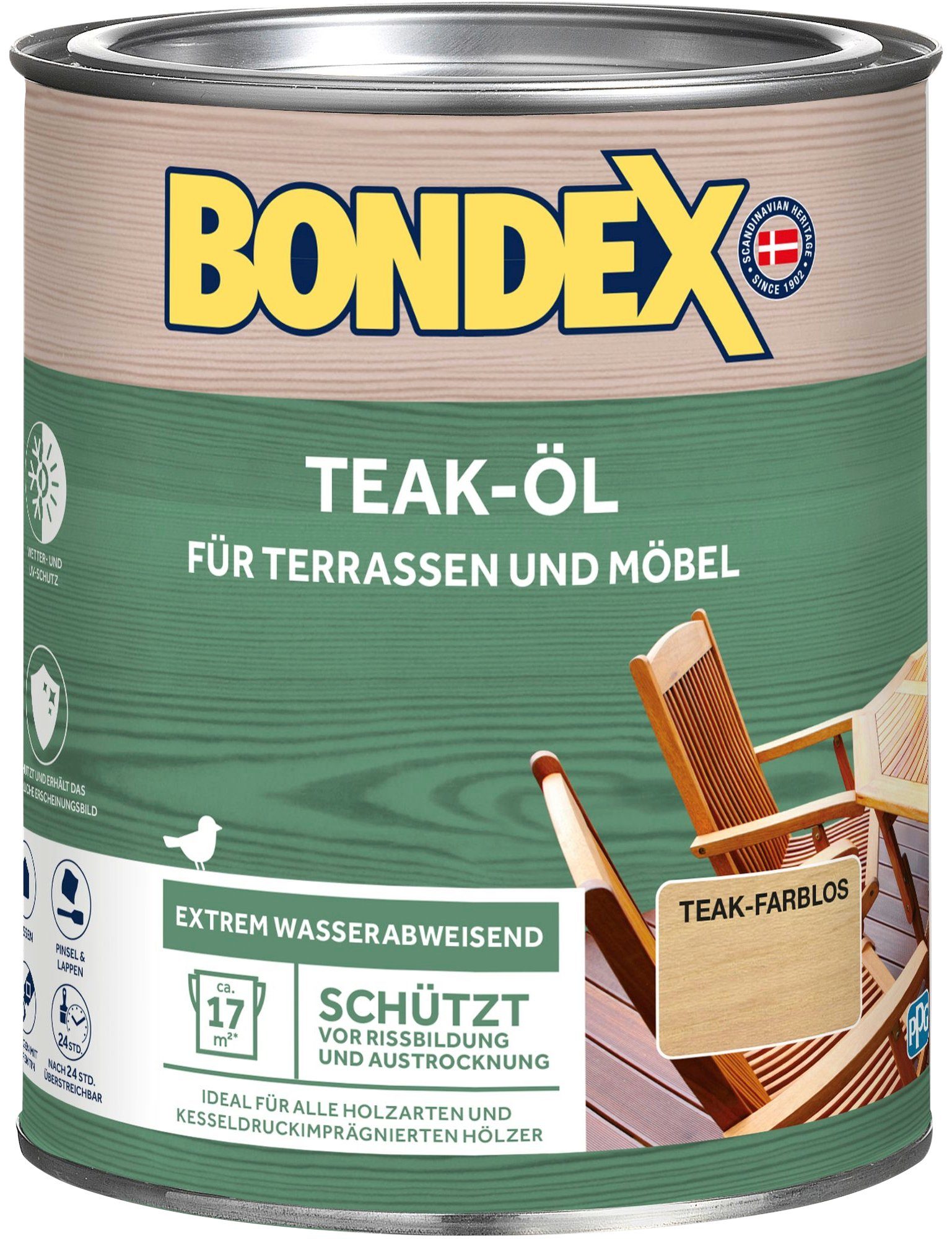 Bondex Holzöl TEAK-ÖL, für Terrassen & Möbel, extrem wasserabweisend Farblos
