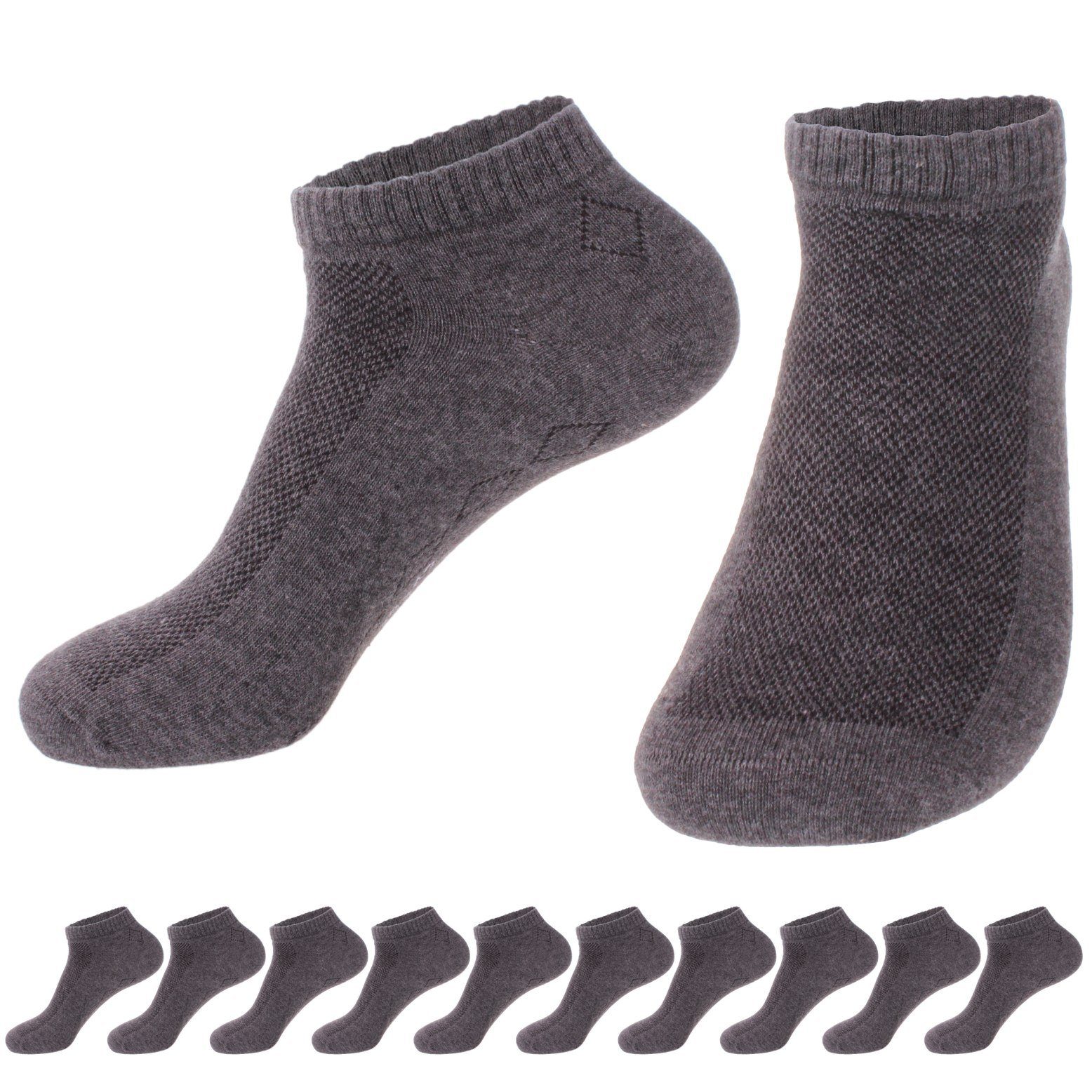 immer Sneakersocken Socken Sneaker Damen und Herren, 10er Pack (10-Paar) Core-Spun Garn Grau